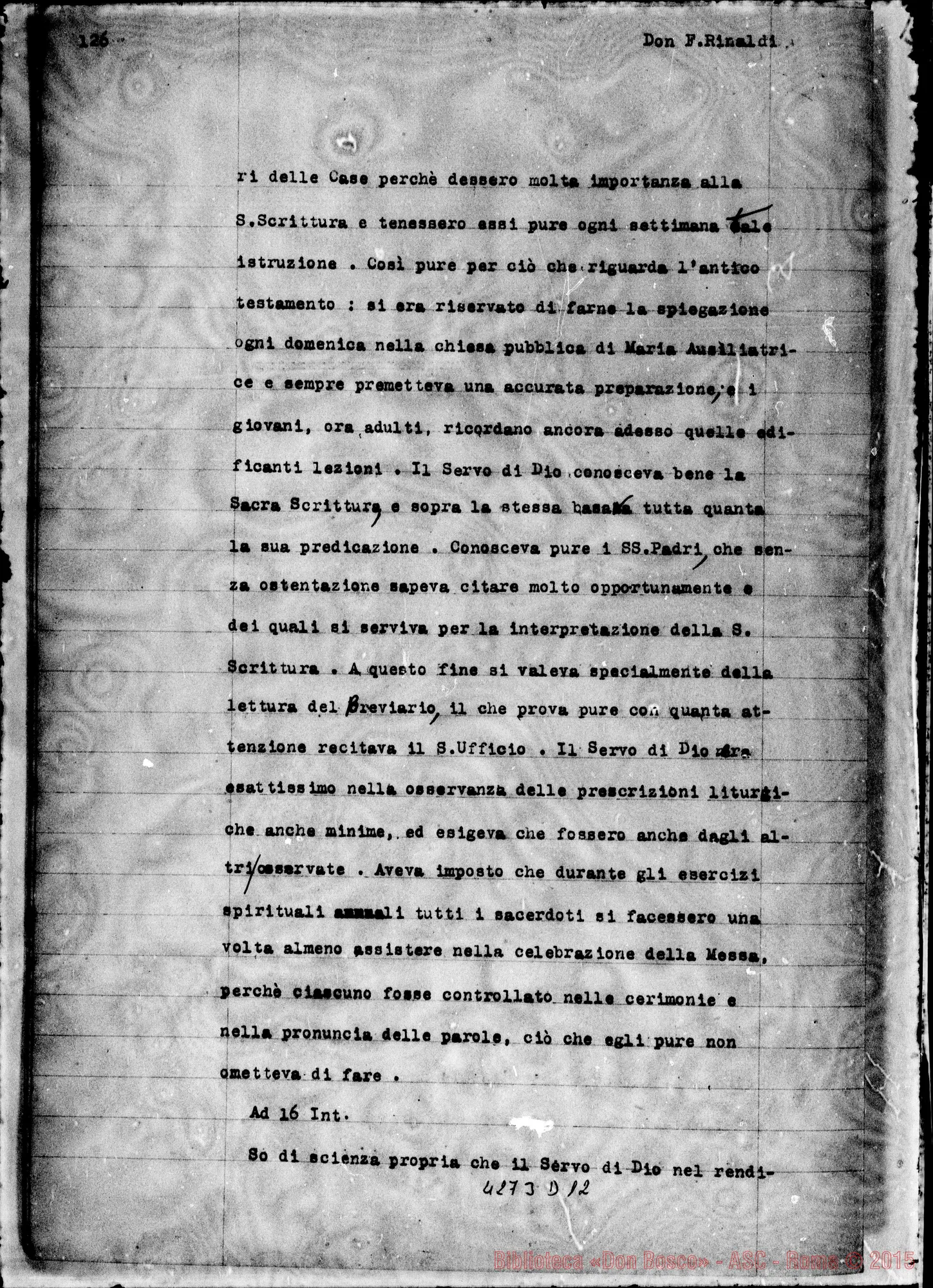 Fotogramma D 12 — Rinaldi Filippo, sac., Rettor Maggiore