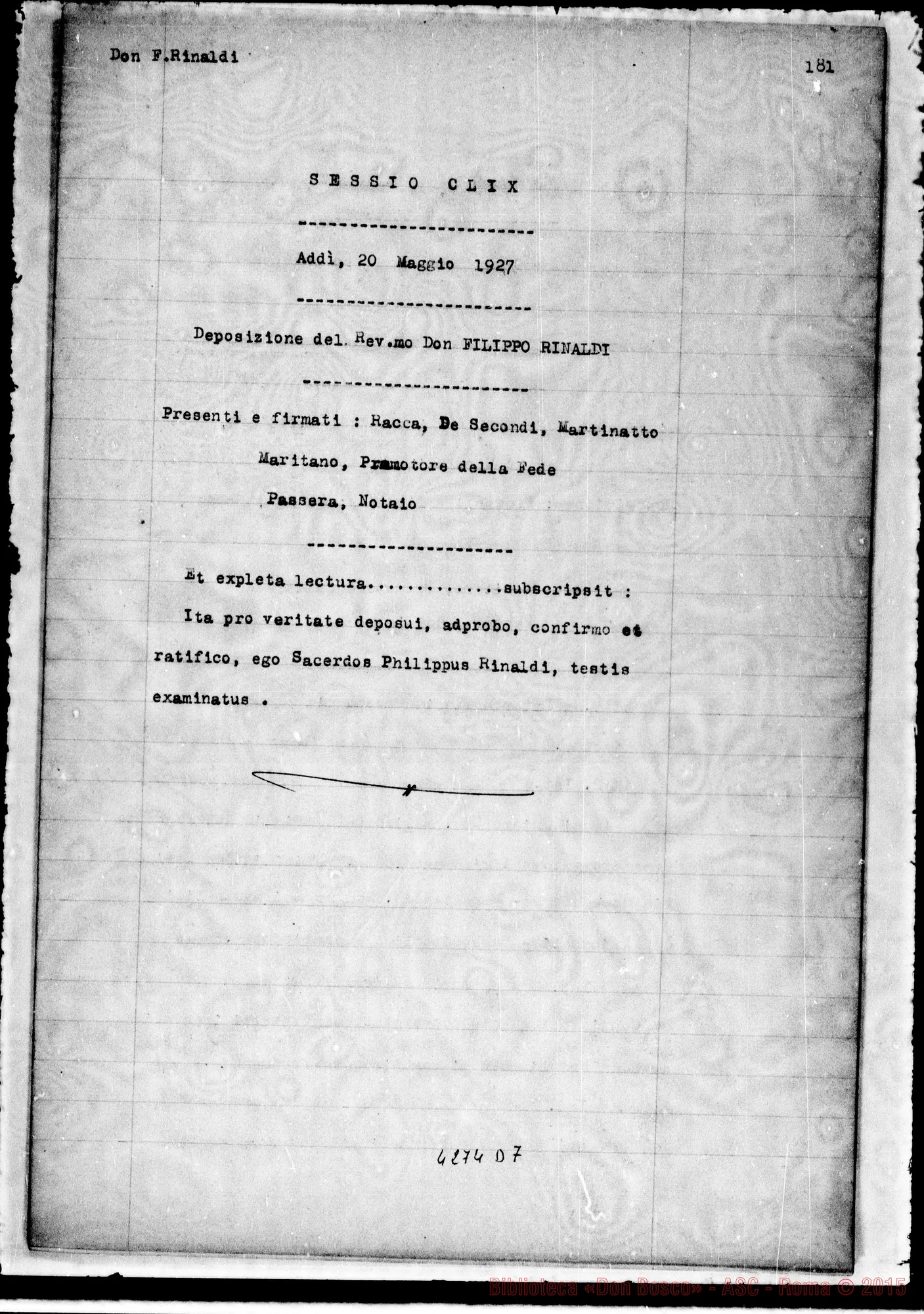 Fotogramma D 7 — Rinaldi Filippo, sac., Rettor Maggiore