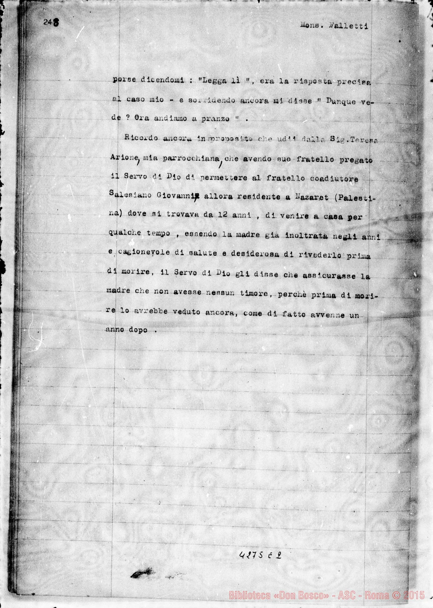 Fotogramma E 2 — Falletti Giuseppe, mons., parroco di Diano d’Alba