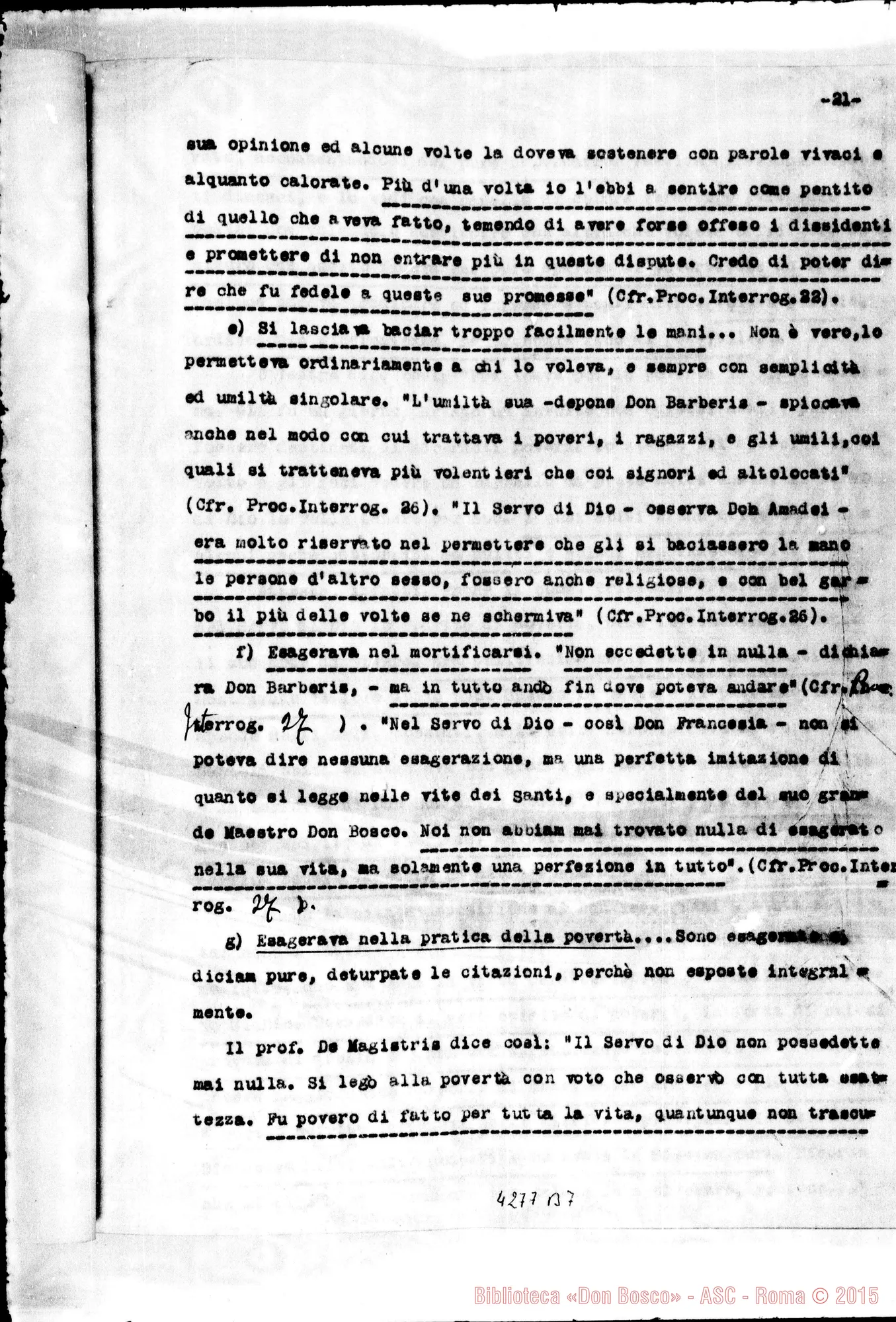 Fotogramma B 7 — Risposta alle osservazioni del Promotore della Fede per l’introduzione della Causa del Servo di Dio D. Michele Rua. Dattiloscritto
