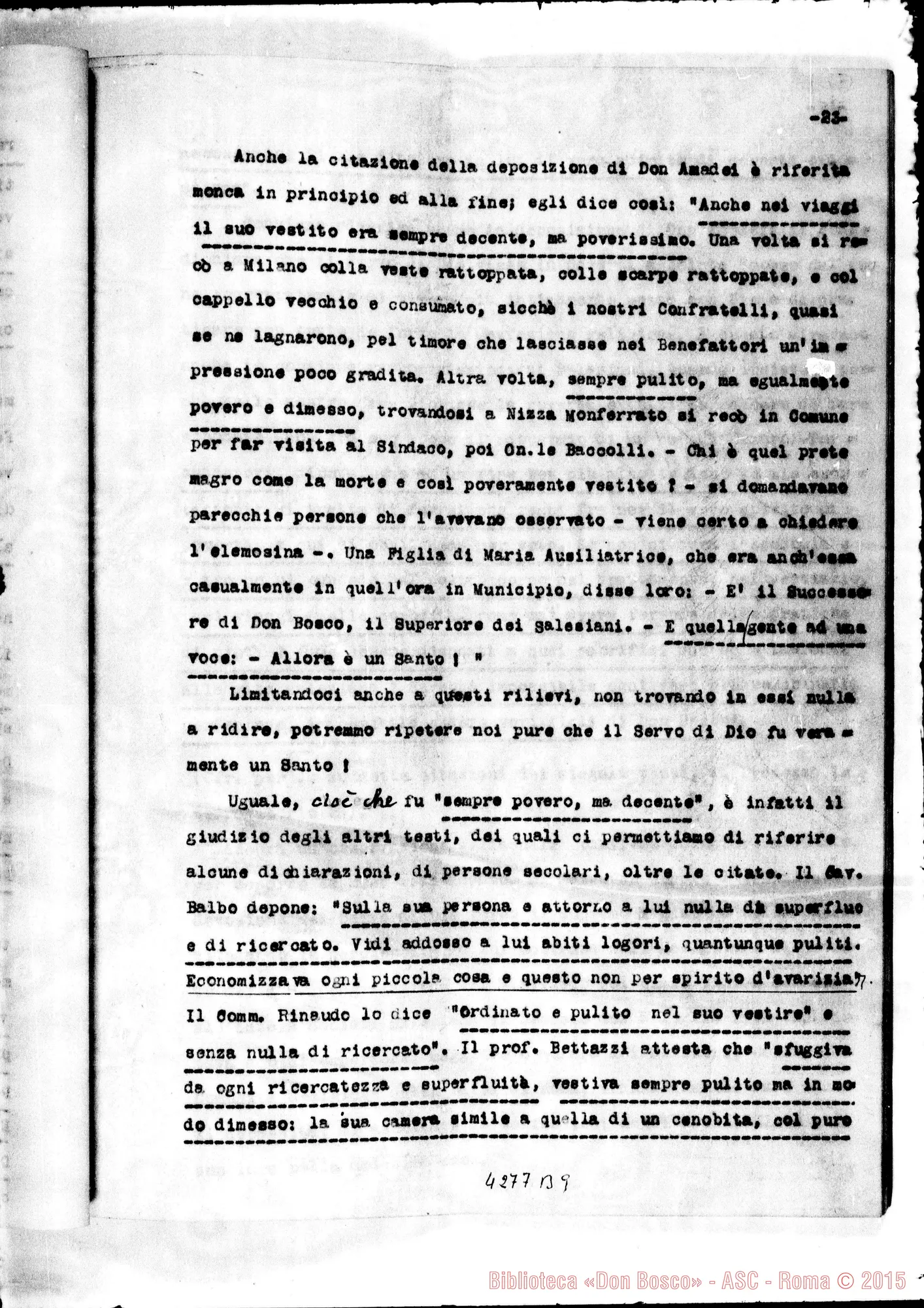 Fotogramma B 9 — Risposta alle osservazioni del Promotore della Fede per l’introduzione della Causa del Servo di Dio D. Michele Rua. Dattiloscritto