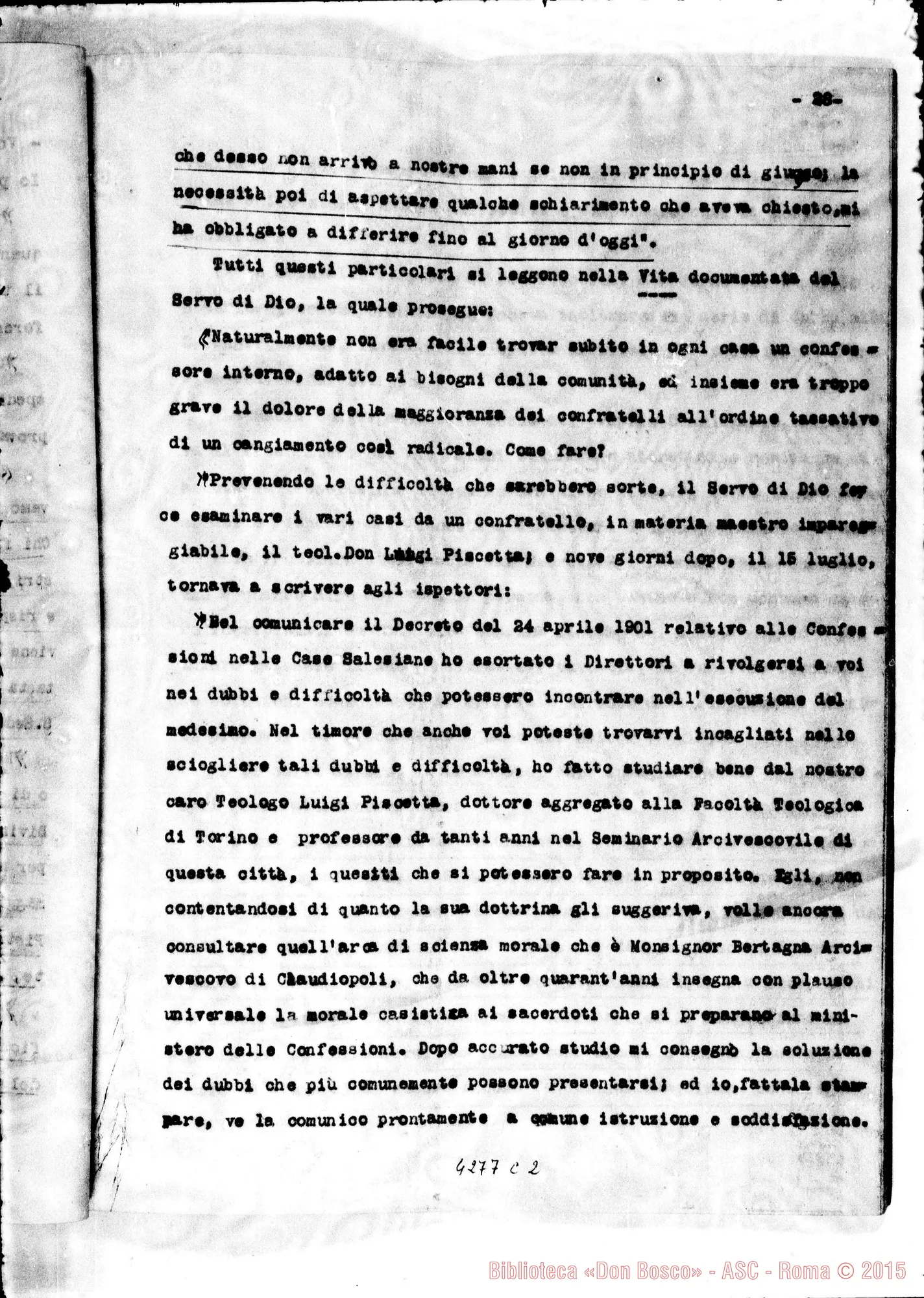 Fotogramma C 2 — Risposta alle osservazioni del Promotore della Fede per l’introduzione della Causa del Servo di Dio D. Michele Rua. Dattiloscritto