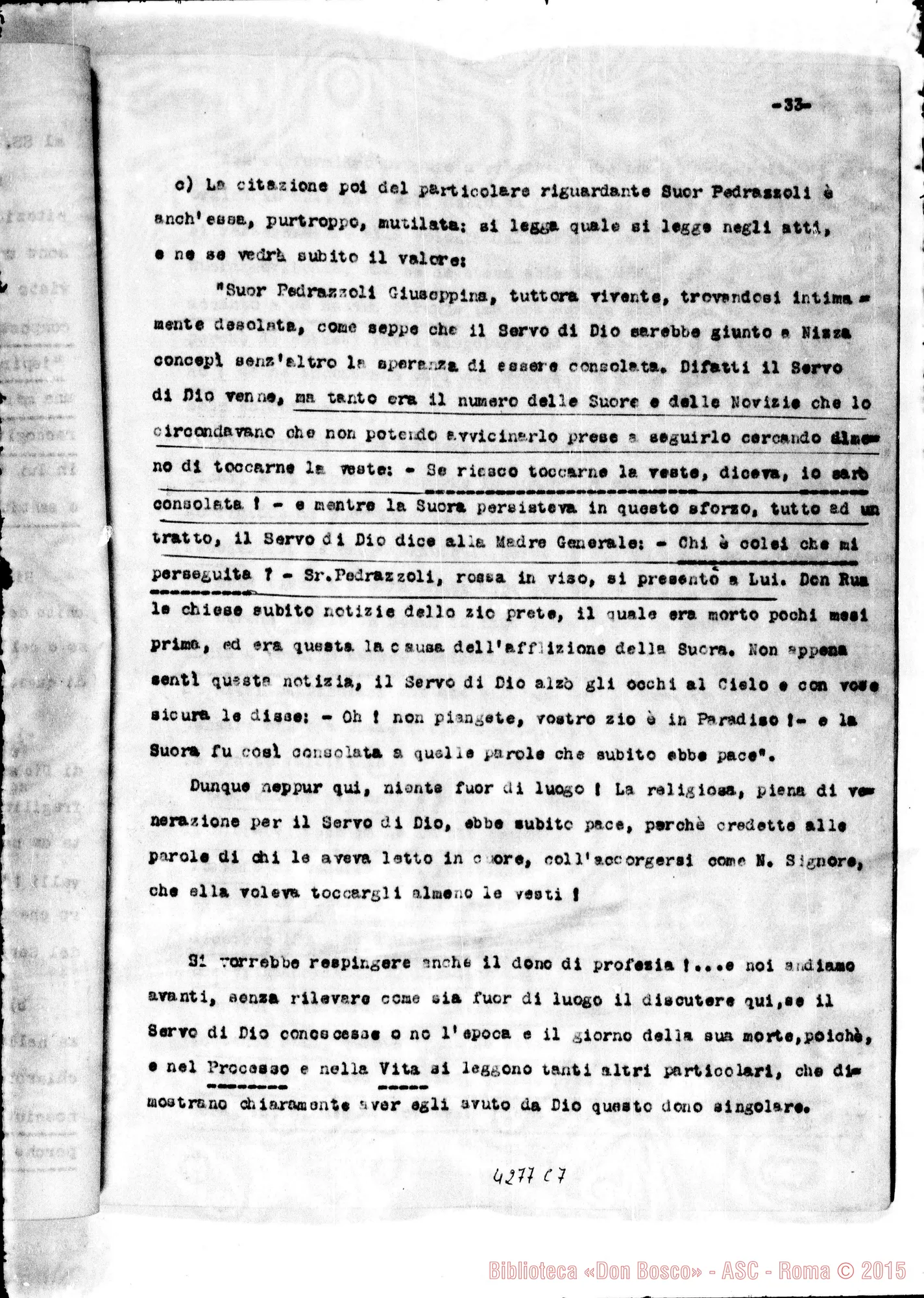 Fotogramma C 7 — Risposta alle osservazioni del Promotore della Fede per l’introduzione della Causa del Servo di Dio D. Michele Rua. Dattiloscritto