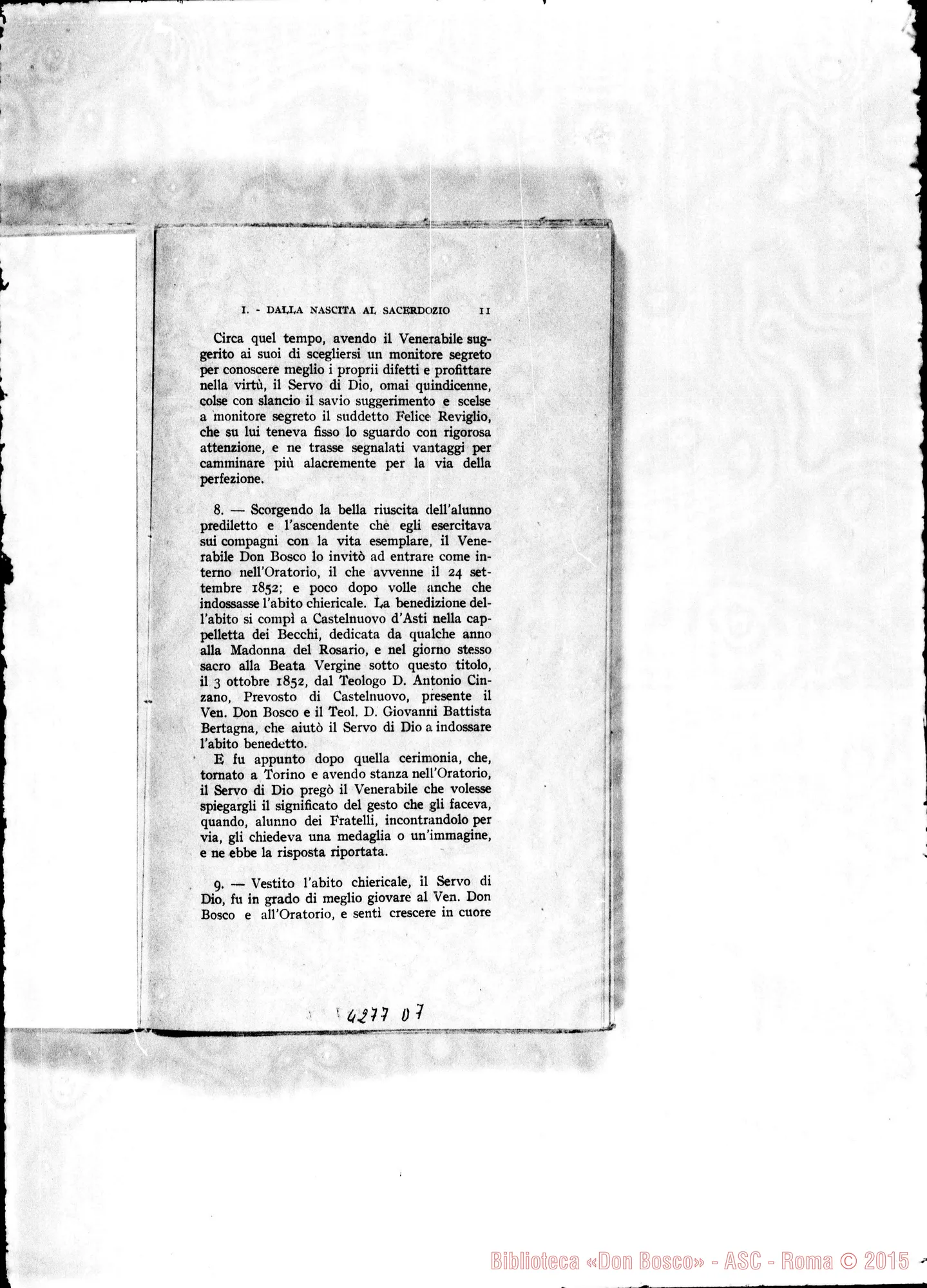 Fotogramma D 7 — Posizioni e articoli per il Processo dell’Ordinario sulla fama di santità, virtù e miracoli del Servo di Dio D. Michele Rua. Stampato