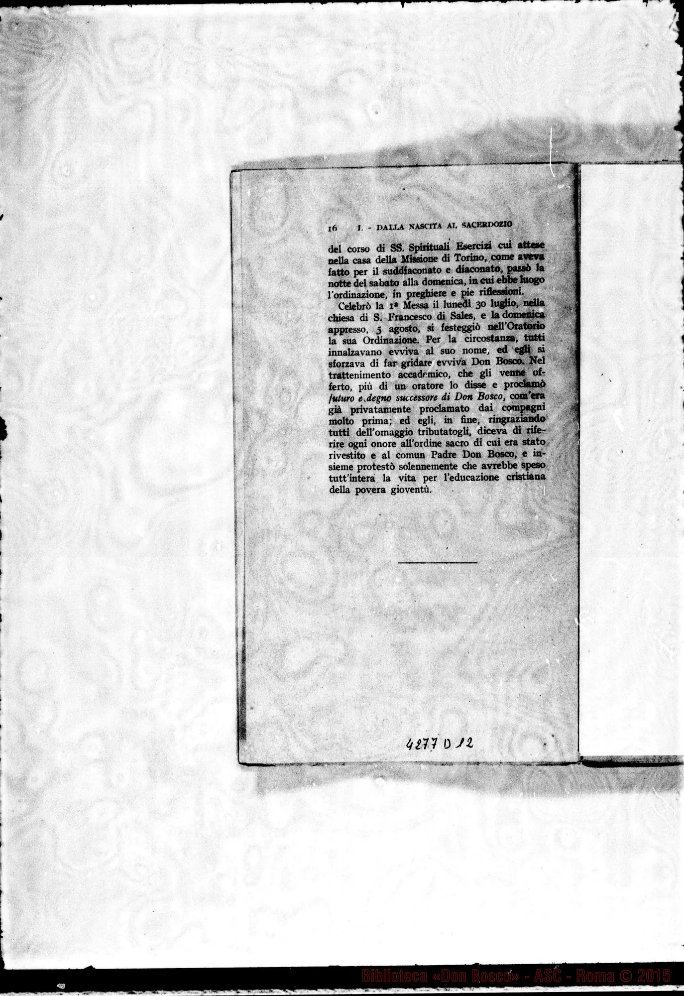 Fotogramma D 12 — Posizioni e articoli per il Processo dell’Ordinario sulla fama di santità, virtù e miracoli del Servo di Dio D. Michele Rua. Stampato