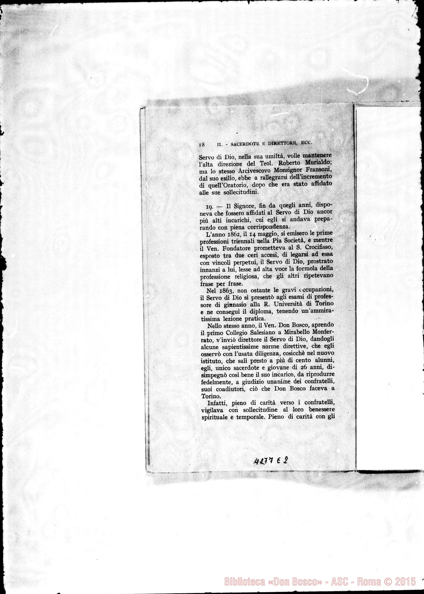 Fotogramma E 2 — Posizioni e articoli per il Processo dell’Ordinario sulla fama di santità, virtù e miracoli del Servo di Dio D. Michele Rua. Stampato