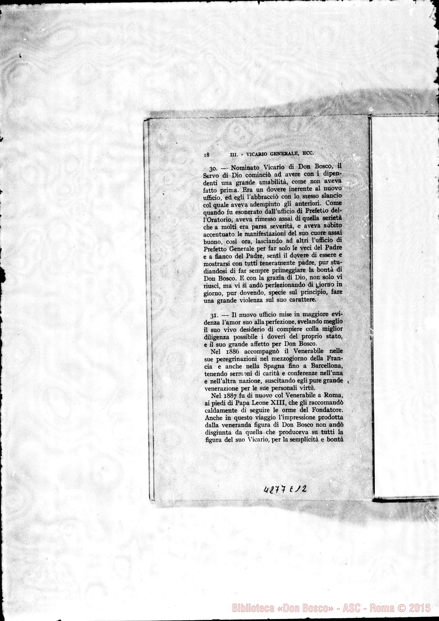 Fotogramma E 12 — Posizioni e articoli per il Processo dell’Ordinario sulla fama di santità, virtù e miracoli del Servo di Dio D. Michele Rua. Stampato