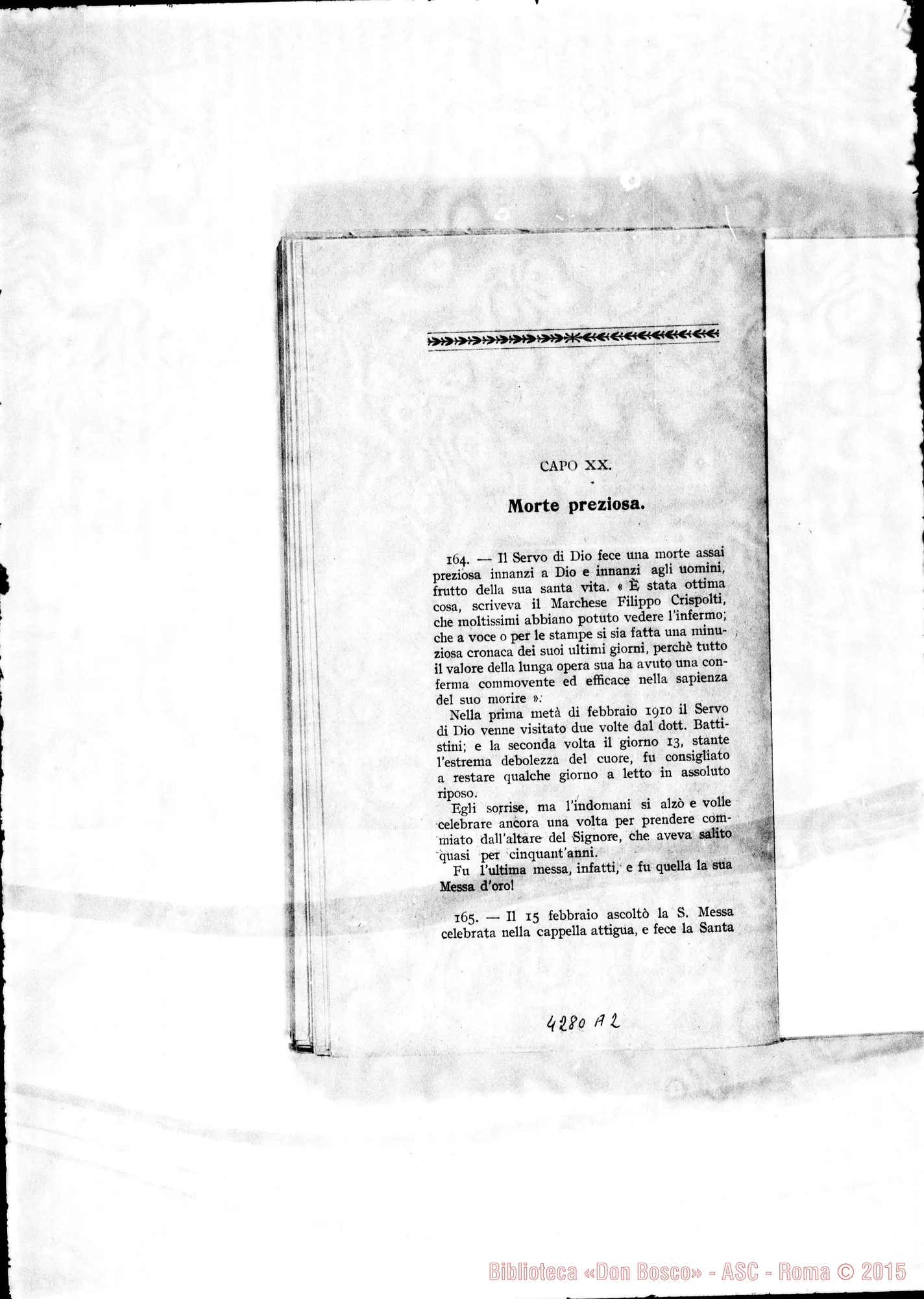 Fotogramma A 2 — Posizioni e articoli per il Processo dell’Ordinario sulla fama di santità, virtù e miracoli del Servo di Dio D. Michele Rua. Stampato