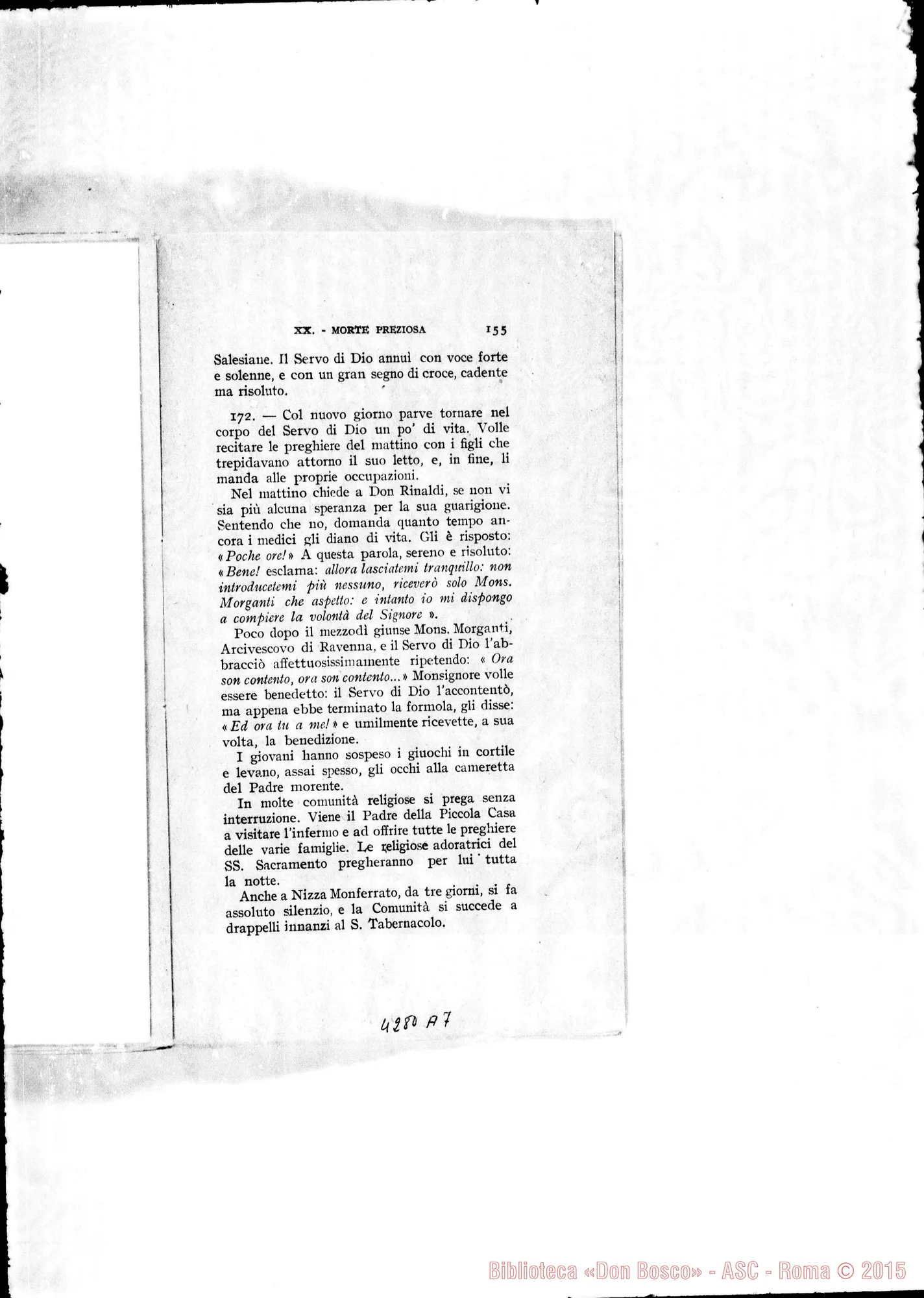 Fotogramma A 7 — Posizioni e articoli per il Processo dell’Ordinario sulla fama di santità, virtù e miracoli del Servo di Dio D. Michele Rua. Stampato