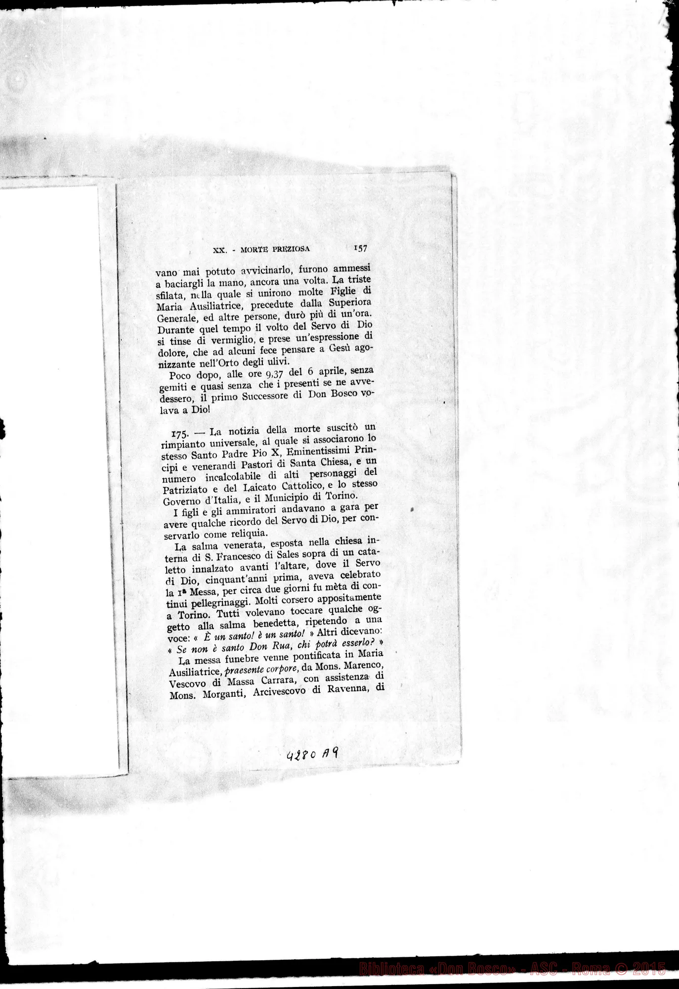 Fotogramma A 9 — Posizioni e articoli per il Processo dell’Ordinario sulla fama di santità, virtù e miracoli del Servo di Dio D. Michele Rua. Stampato