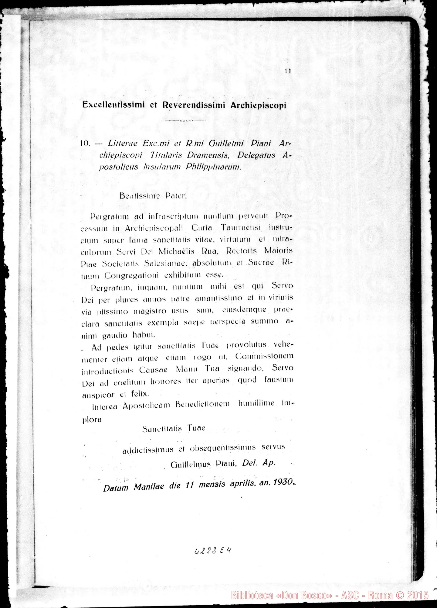 Fotogramma E 4 — Litterae Postulatoriae pro signatura Commissionis Intr. Causae