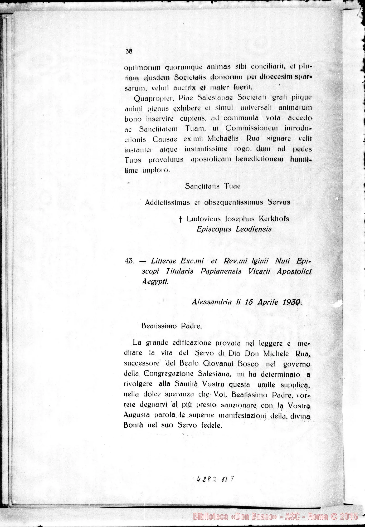 Fotogramma B 7 — Litterae Postulatoriae pro signatura Commissionis Intr. Causae