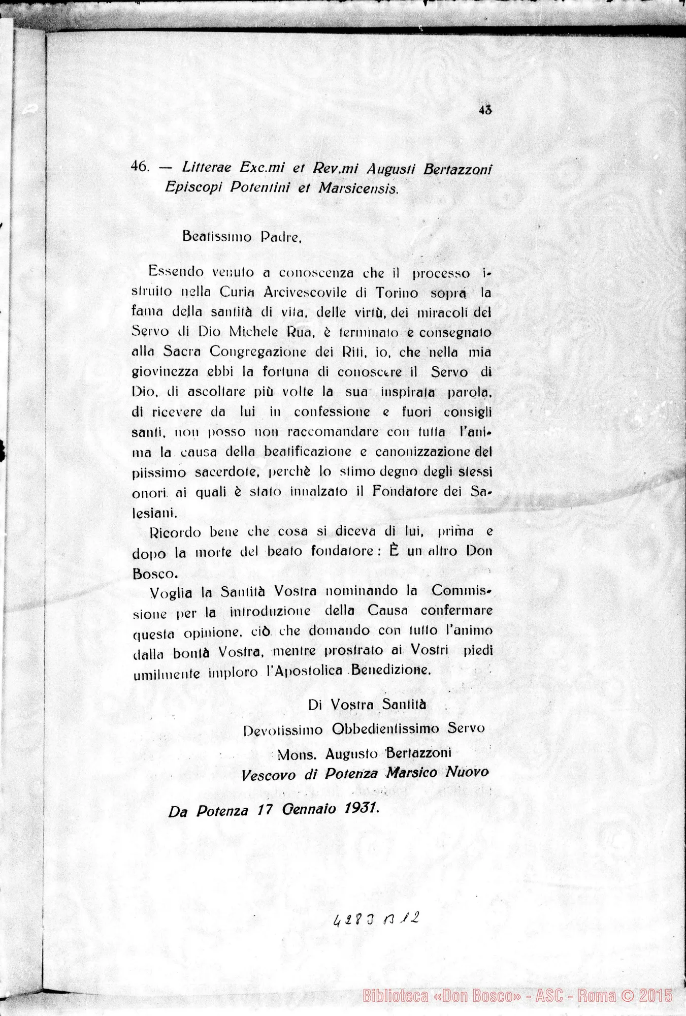 Fotogramma B 12 — Litterae Postulatoriae pro signatura Commissionis Intr. Causae