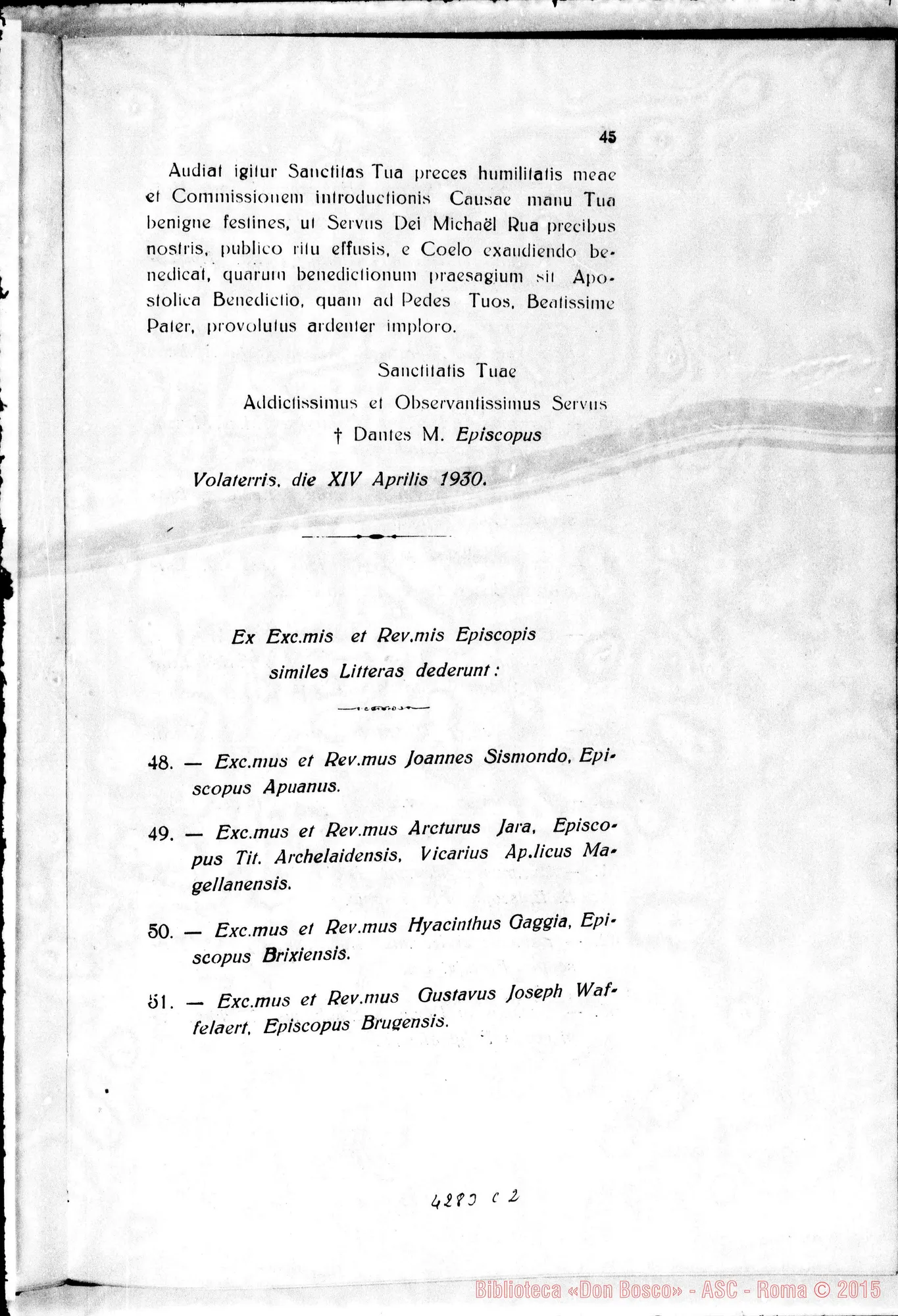 Fotogramma C 2 — Litterae Postulatoriae pro signatura Commissionis Intr. Causae