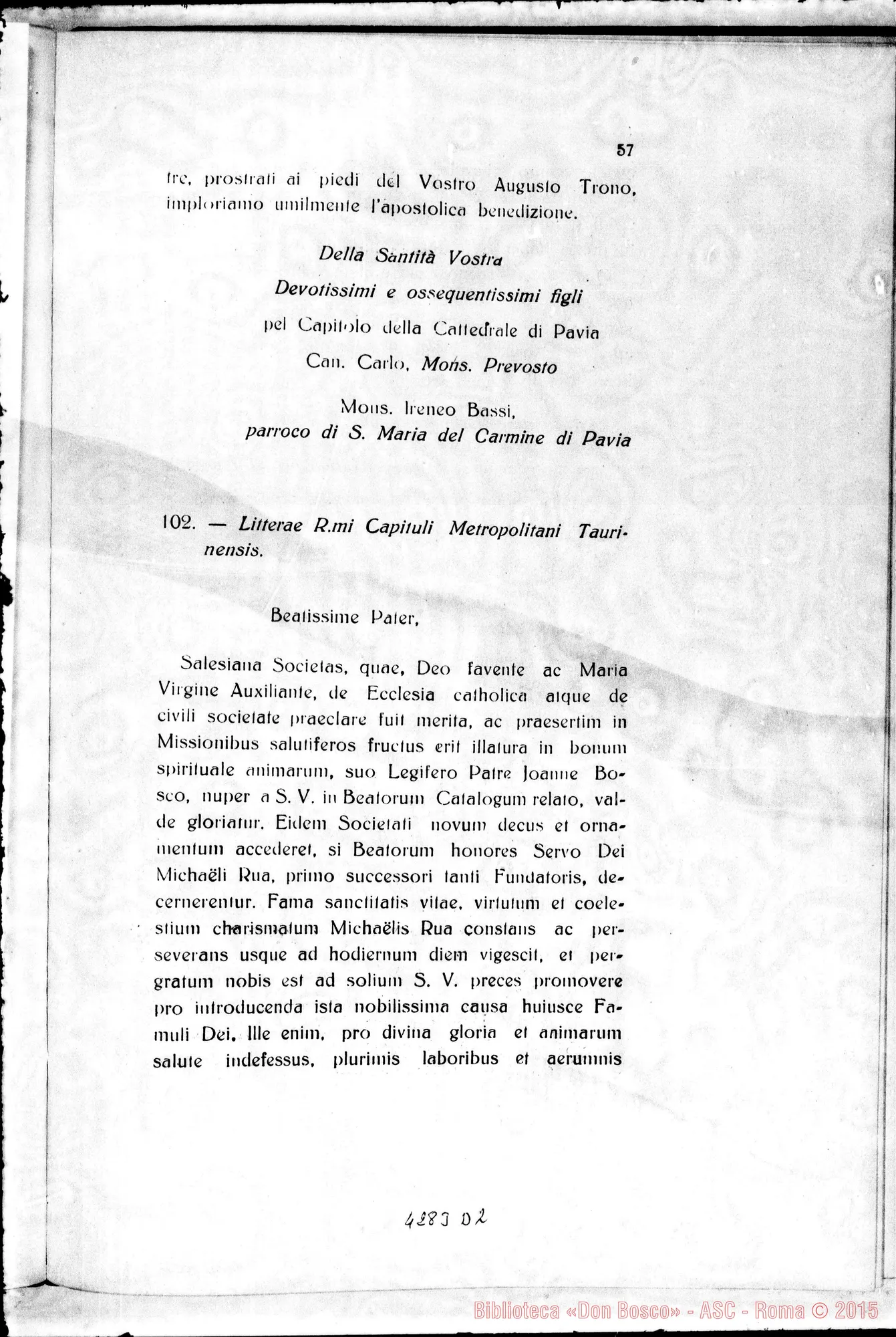 Fotogramma D 2 — Litterae Postulatoriae pro signatura Commissionis Intr. Causae