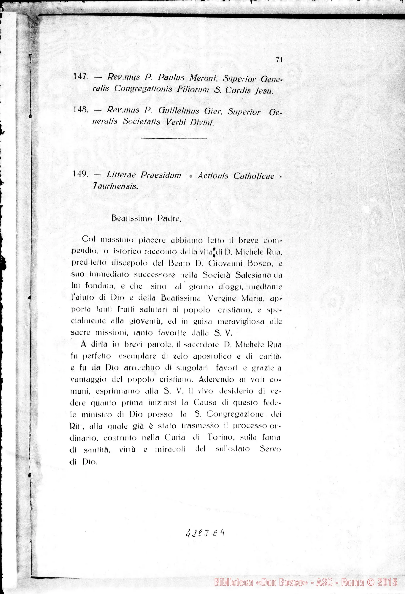 Fotogramma E 4 — Litterae Postulatoriae pro signatura Commissionis Intr. Causae