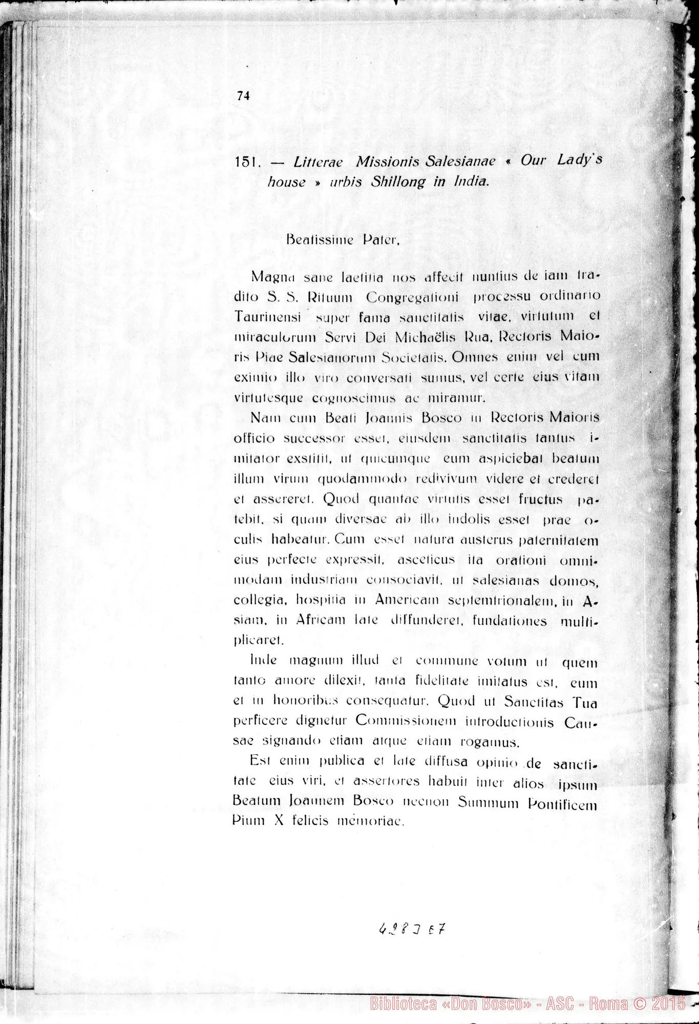 Fotogramma E 7 — Litterae Postulatoriae pro signatura Commissionis Intr. Causae