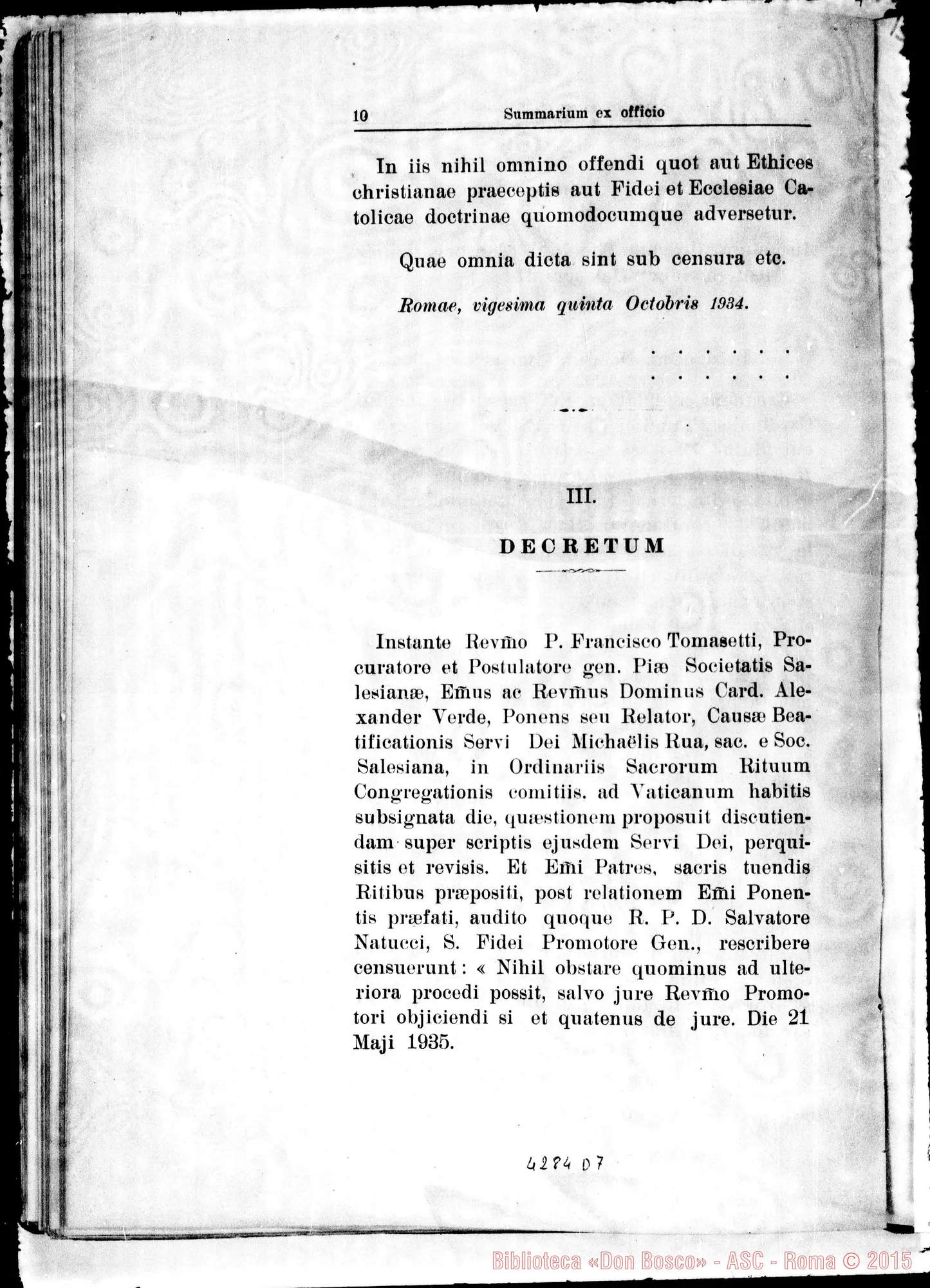 Fotogramma D 7 — Vota Theologorum Censorum super scriptis Servi Dei E Decretum
