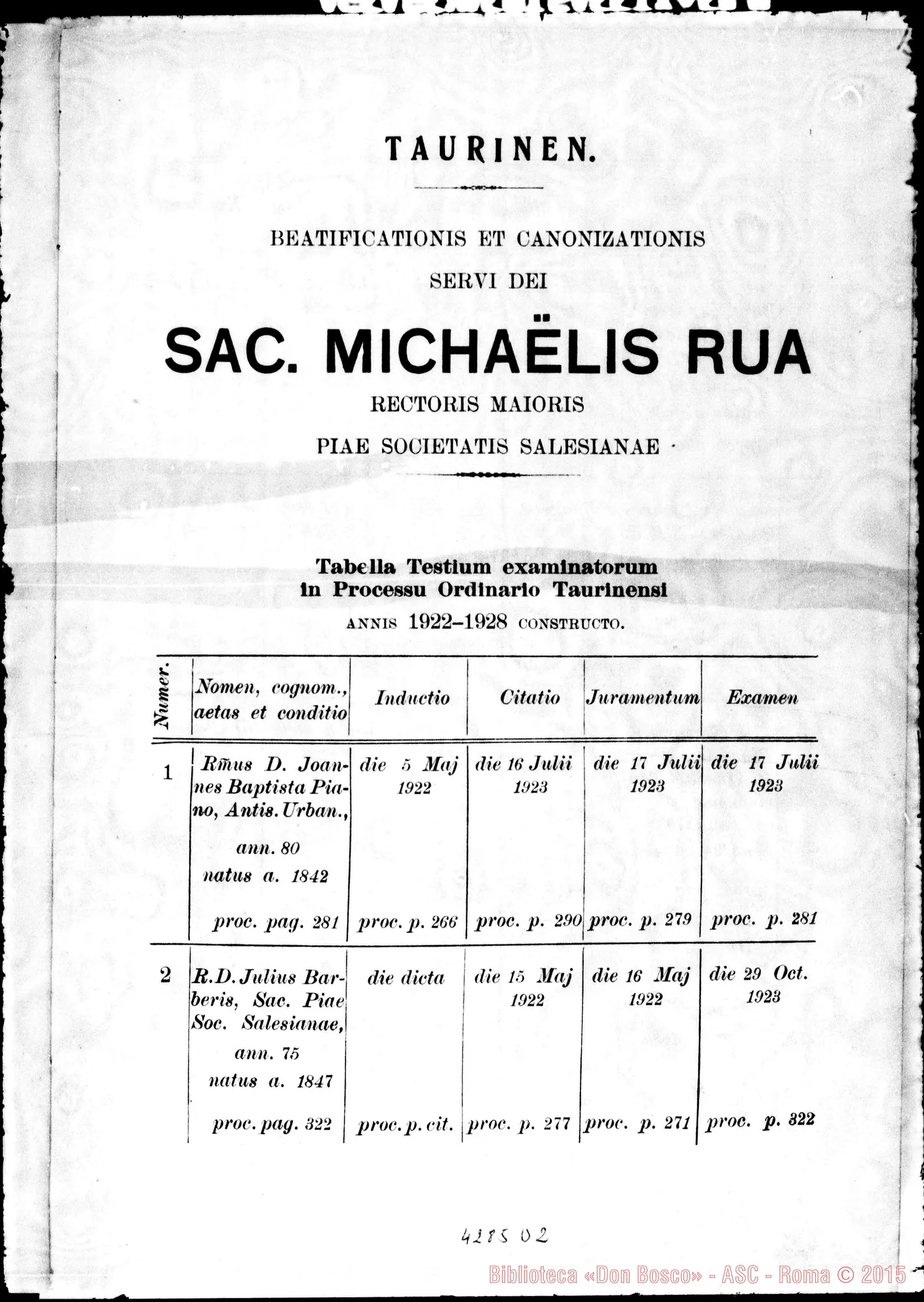 Fotogramma D 2 — Tabella testium