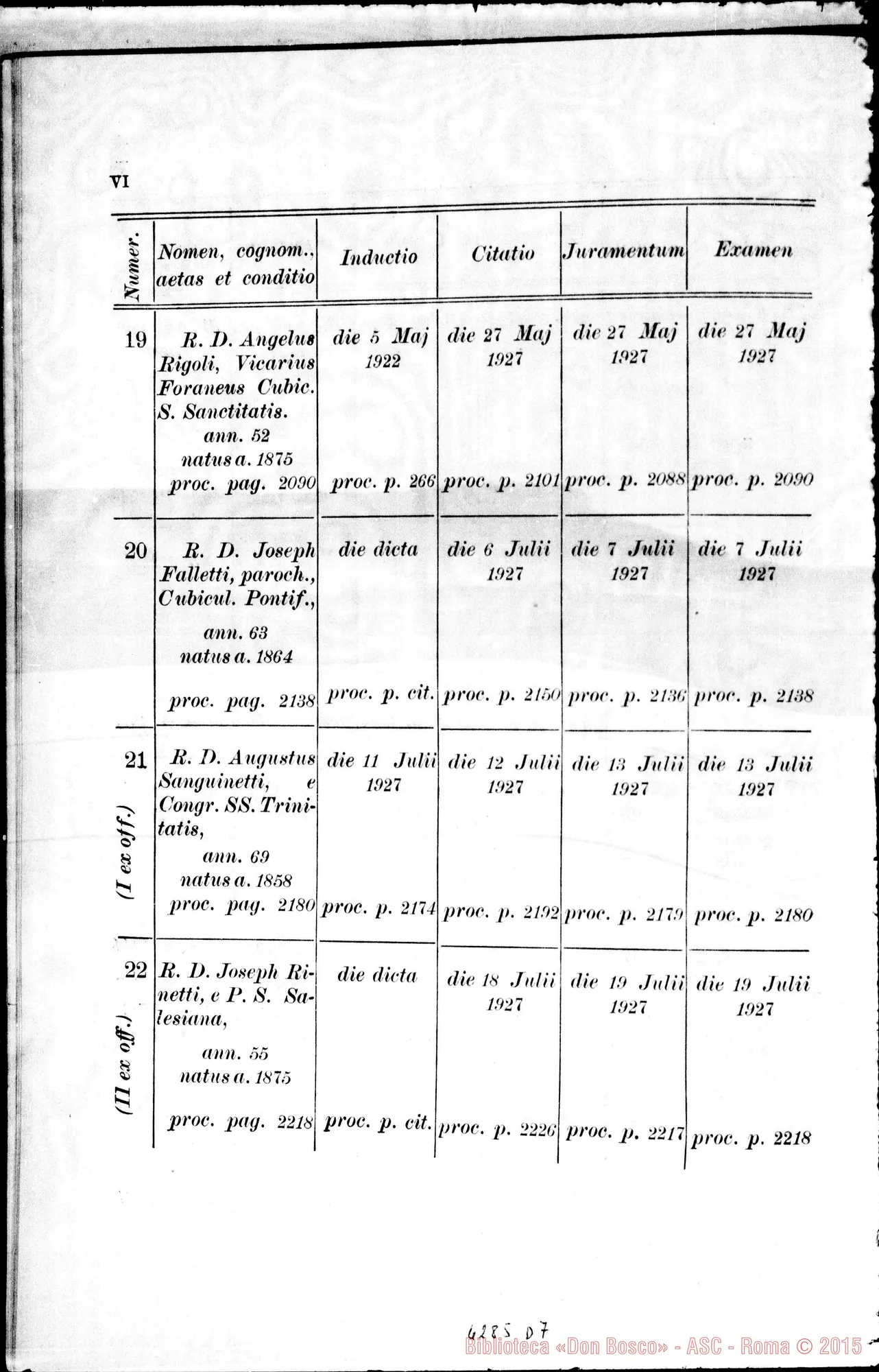 Fotogramma D 7 — Tabella testium