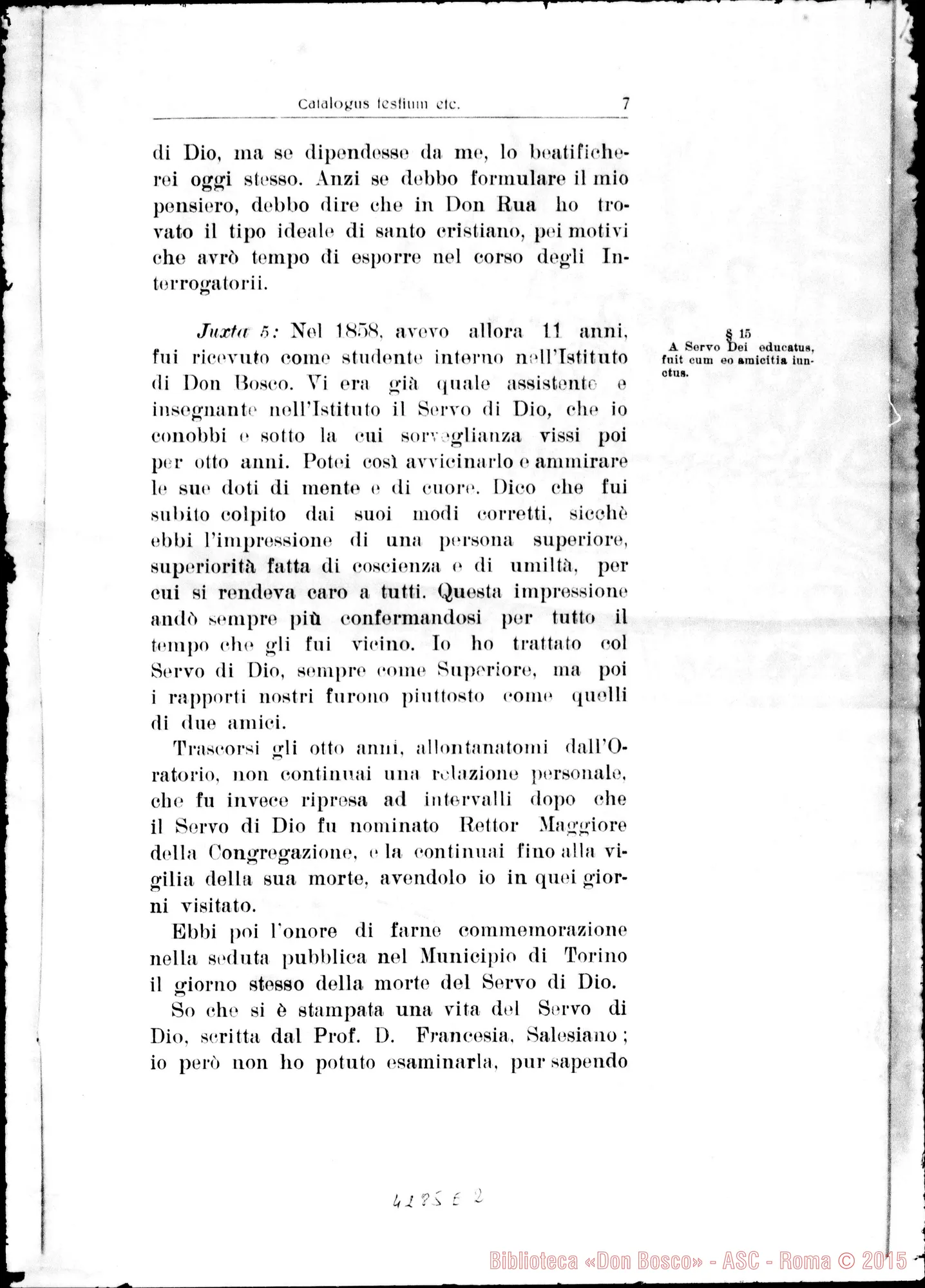 Fotogramma E 2 — Summarium: catalogus testium eorumque scientiae causa