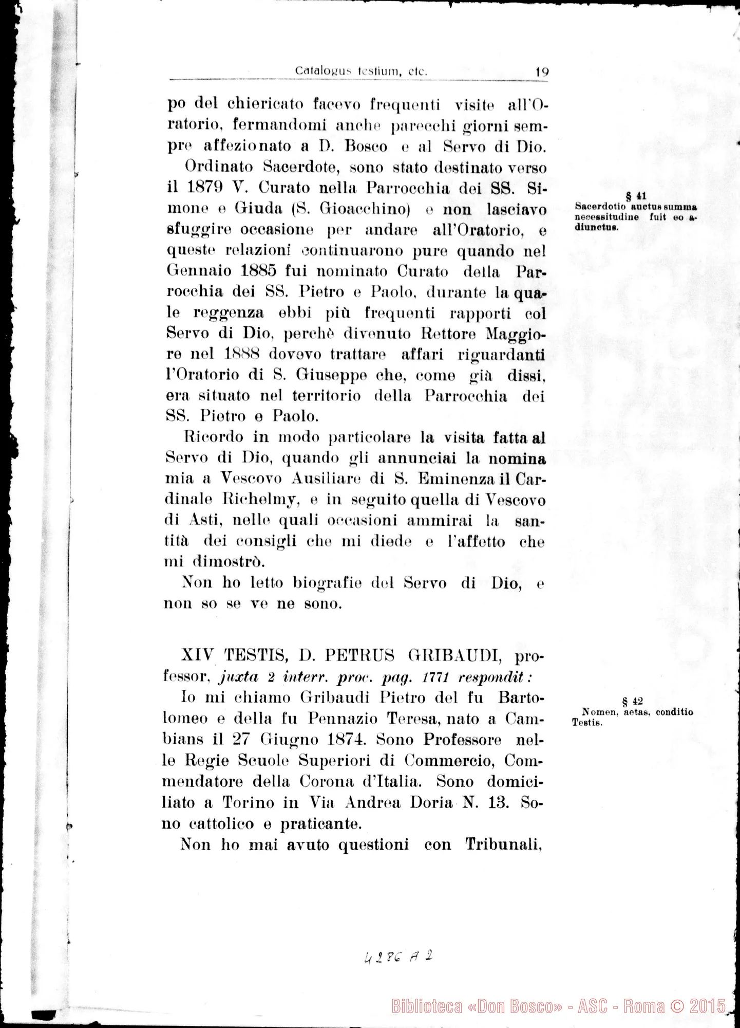 Fotogramma A 2 — Summarium: catalogus testium eorumque scientiae causa