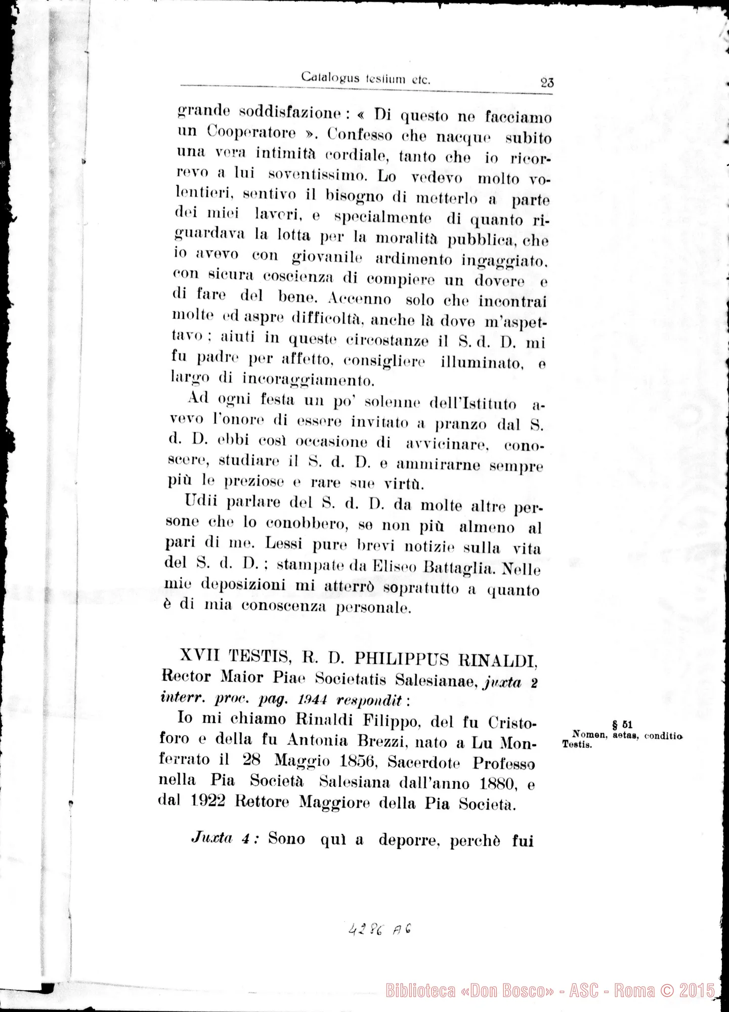 Fotogramma A 6 — Summarium: catalogus testium eorumque scientiae causa