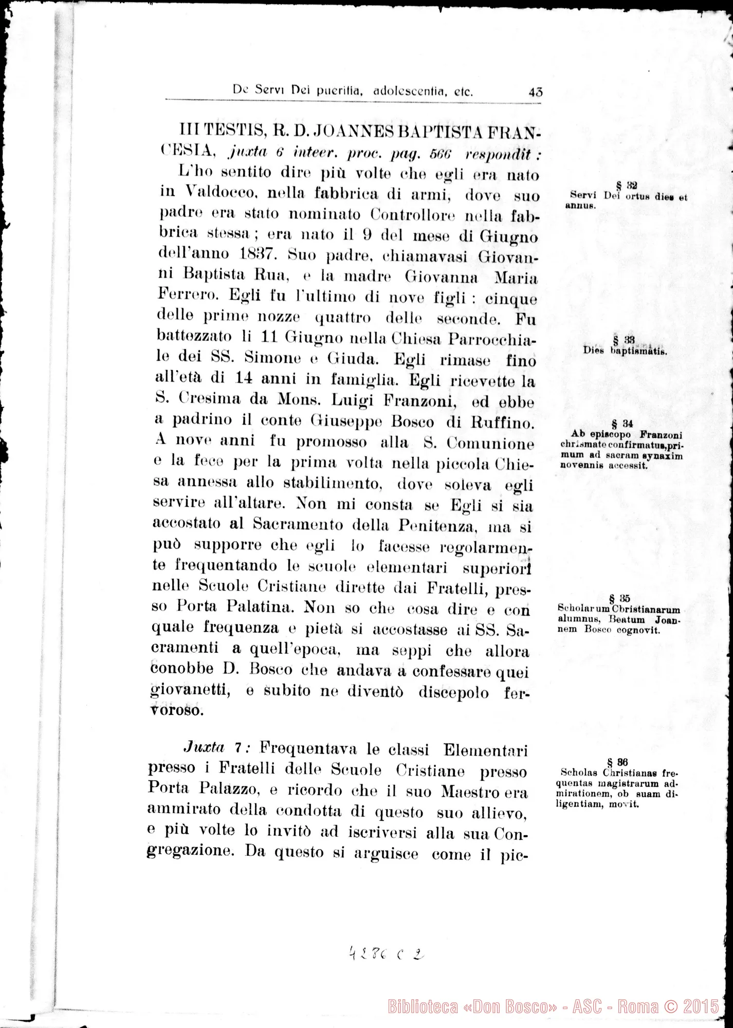 Fotogramma C 2 — De Servi Dei pueritia, adolescentia, etc…