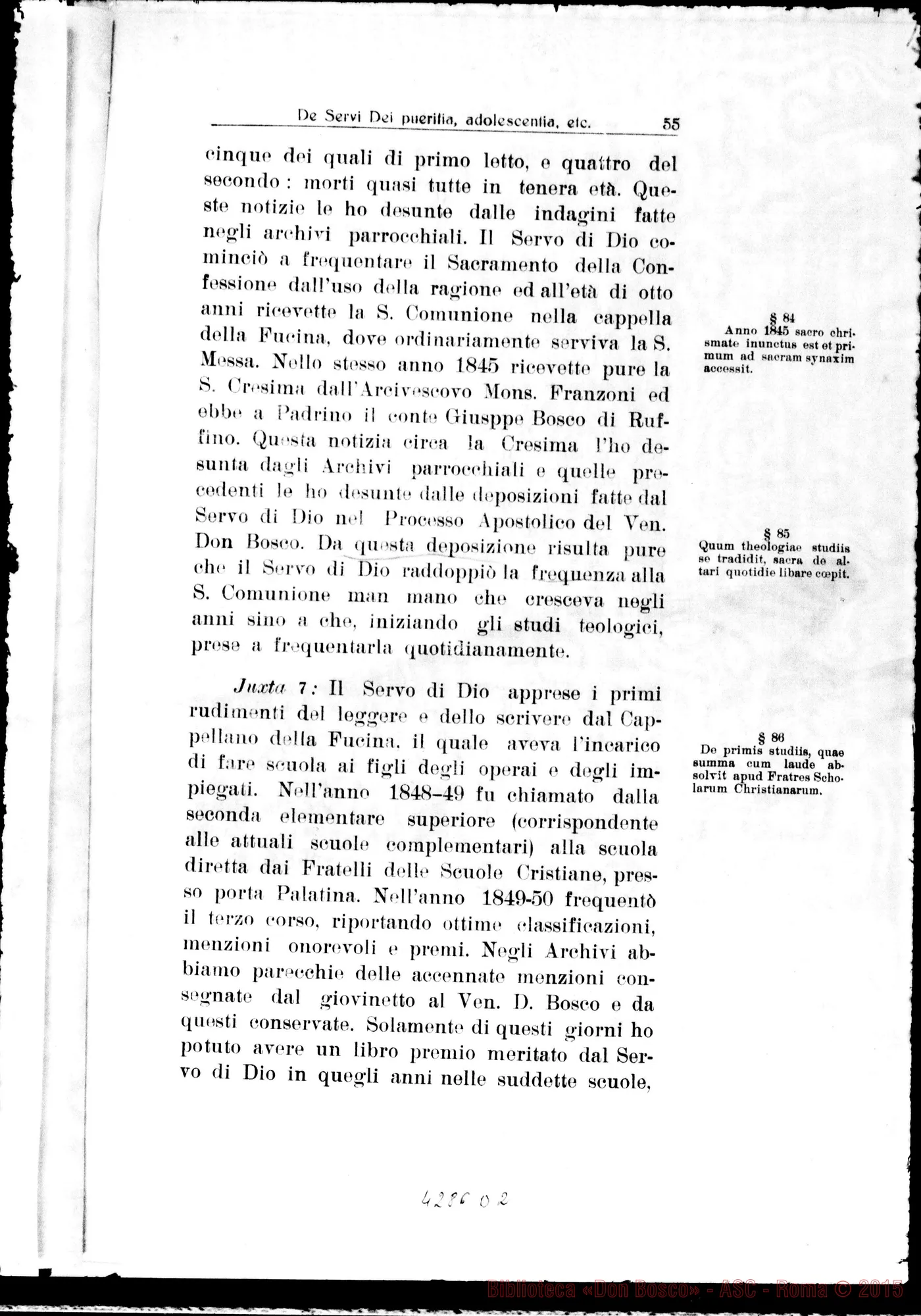 Fotogramma D 2 — De Servi Dei pueritia, adolescentia, etc…