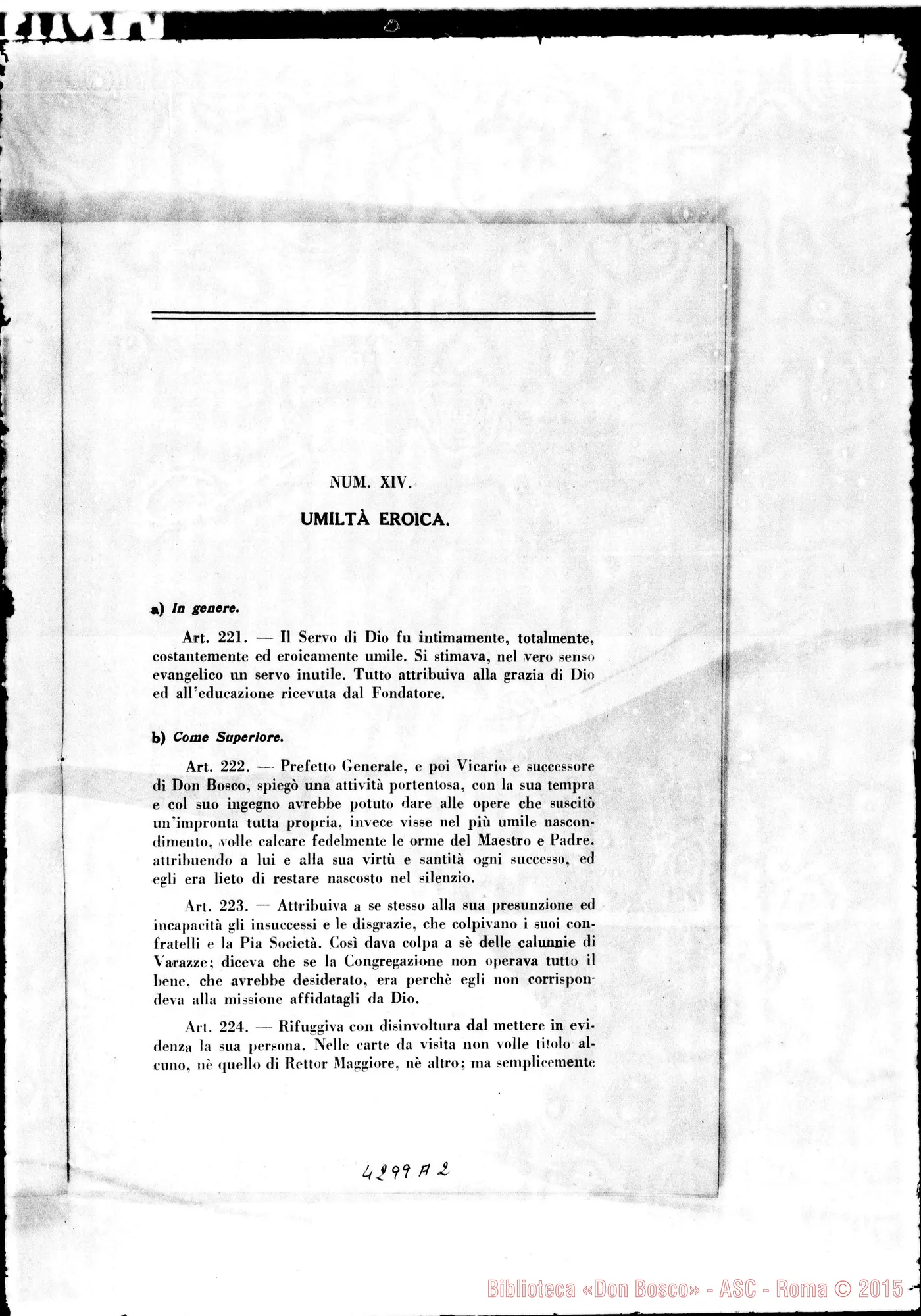 Fotogramma A 2 — Positiones et articuli postulatoris pro processu apostolico super fama santitatis, virtutum et miraculorum