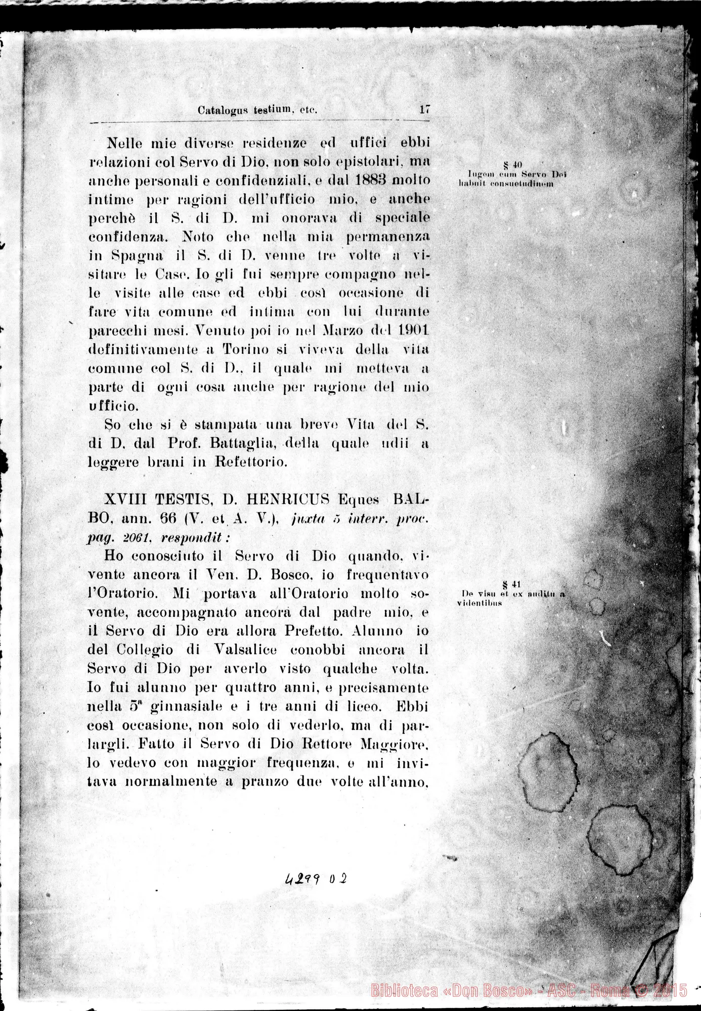 Fotogramma D 2 — Catalogus testium eorumque scientiae causa