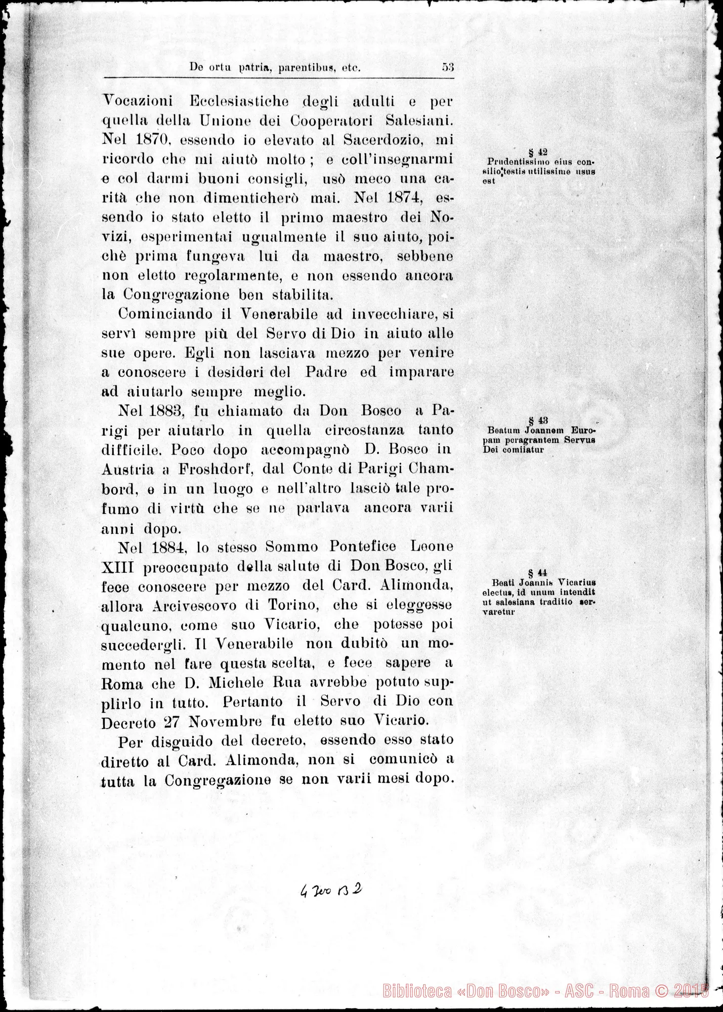 Fotogramma B 2 — De ortu, patria, parentibus, pueritia, adolescentia… Servi Dei…