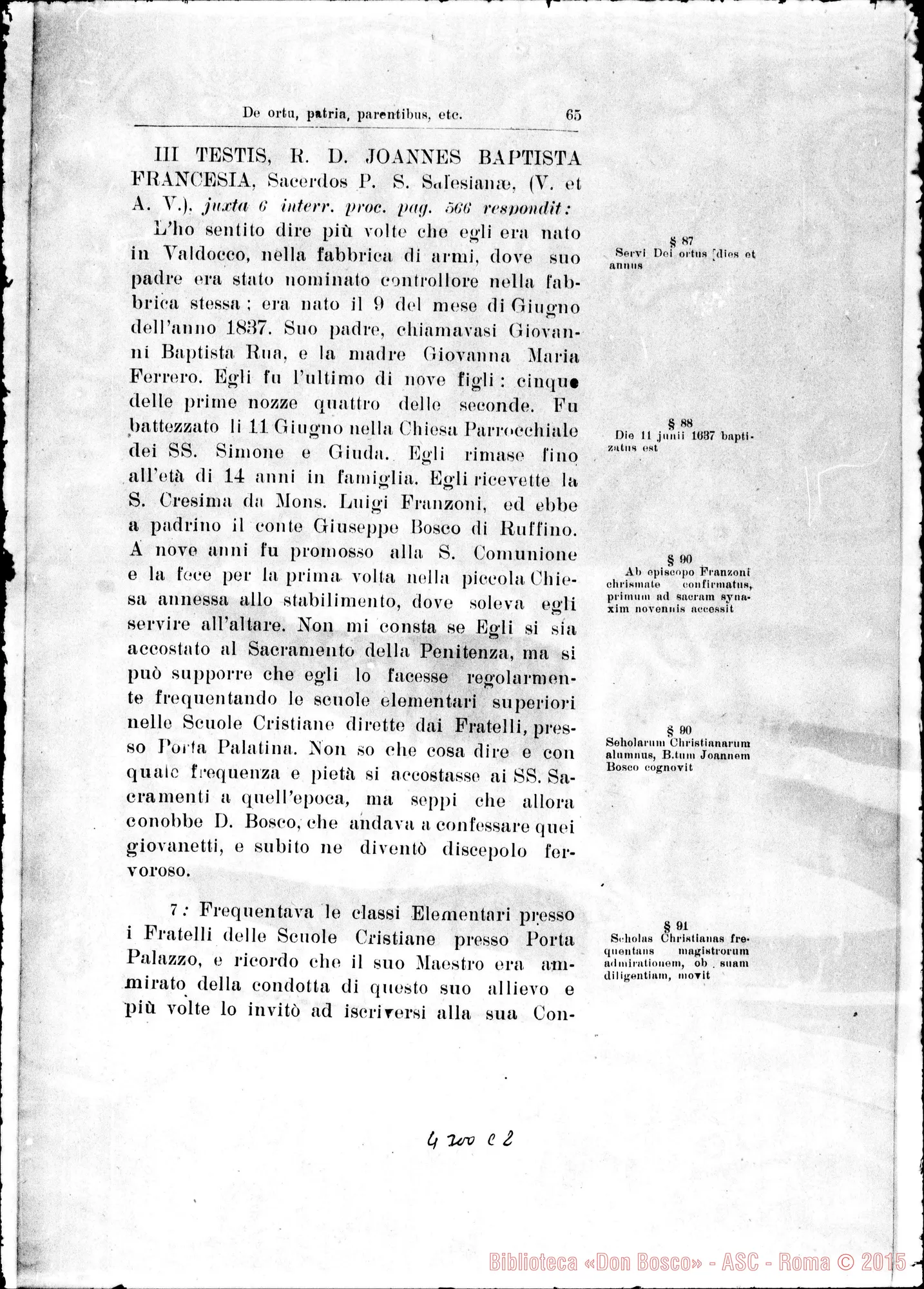 Fotogramma C 2 — De ortu, patria, parentibus, pueritia, adolescentia… Servi Dei…