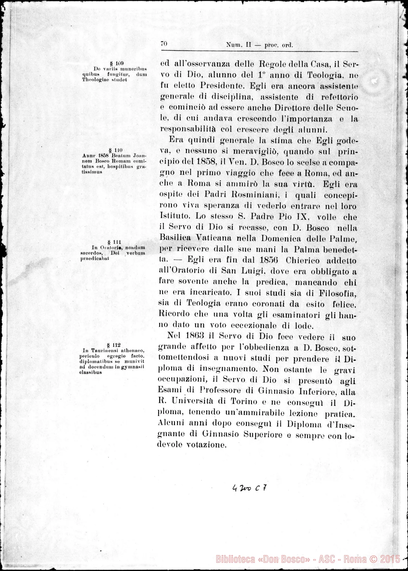Fotogramma C 7 — De ortu, patria, parentibus, pueritia, adolescentia… Servi Dei…