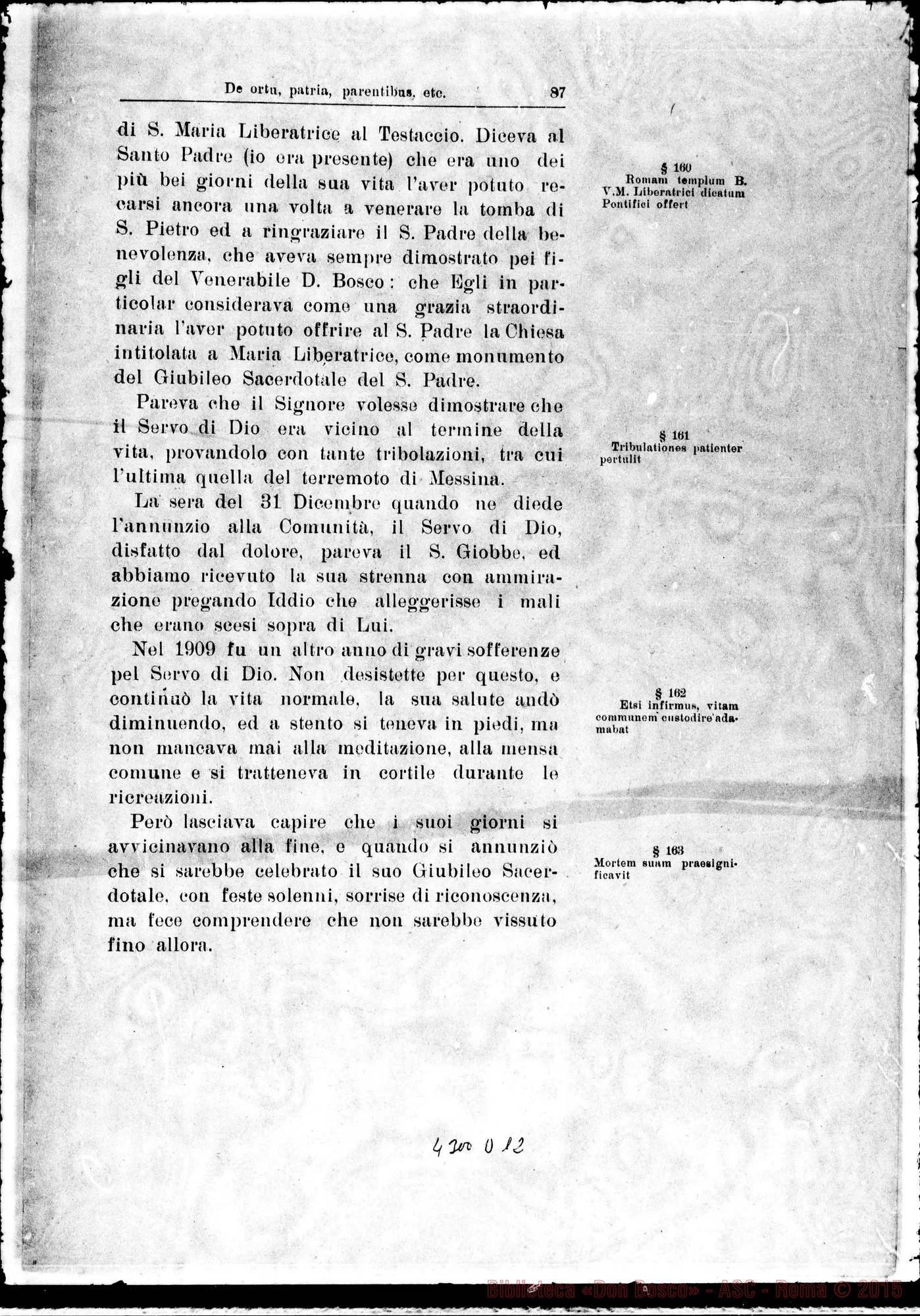 Fotogramma D 12 — De ortu, patria, parentibus, pueritia, adolescentia… Servi Dei…