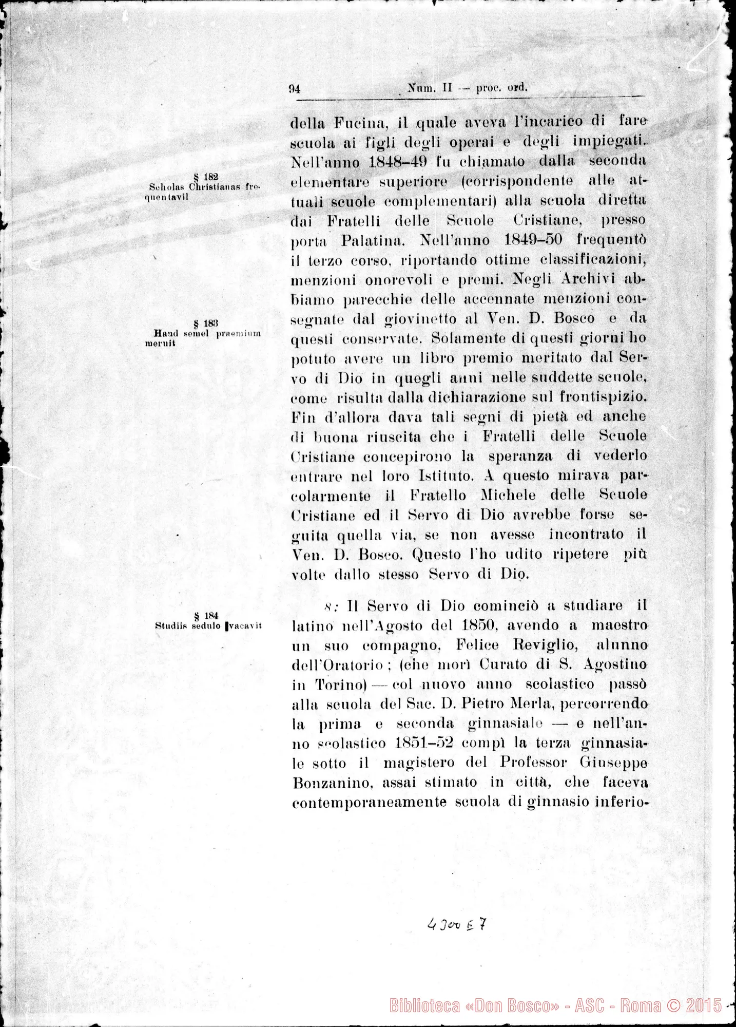 Fotogramma E 7 — De ortu, patria, parentibus, pueritia, adolescentia… Servi Dei…