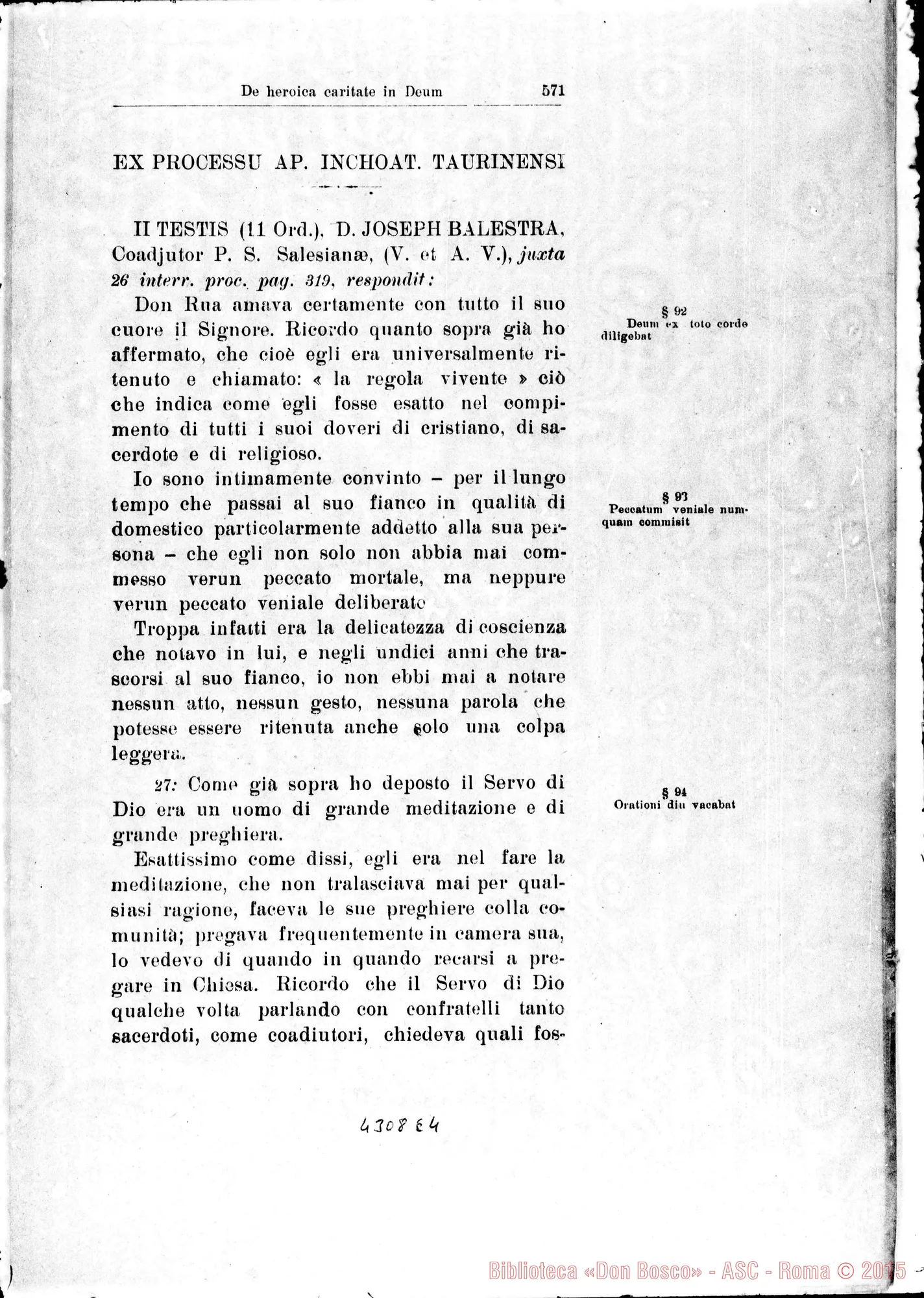 Fotogramma E 4 — De heroica Caritate in Deum