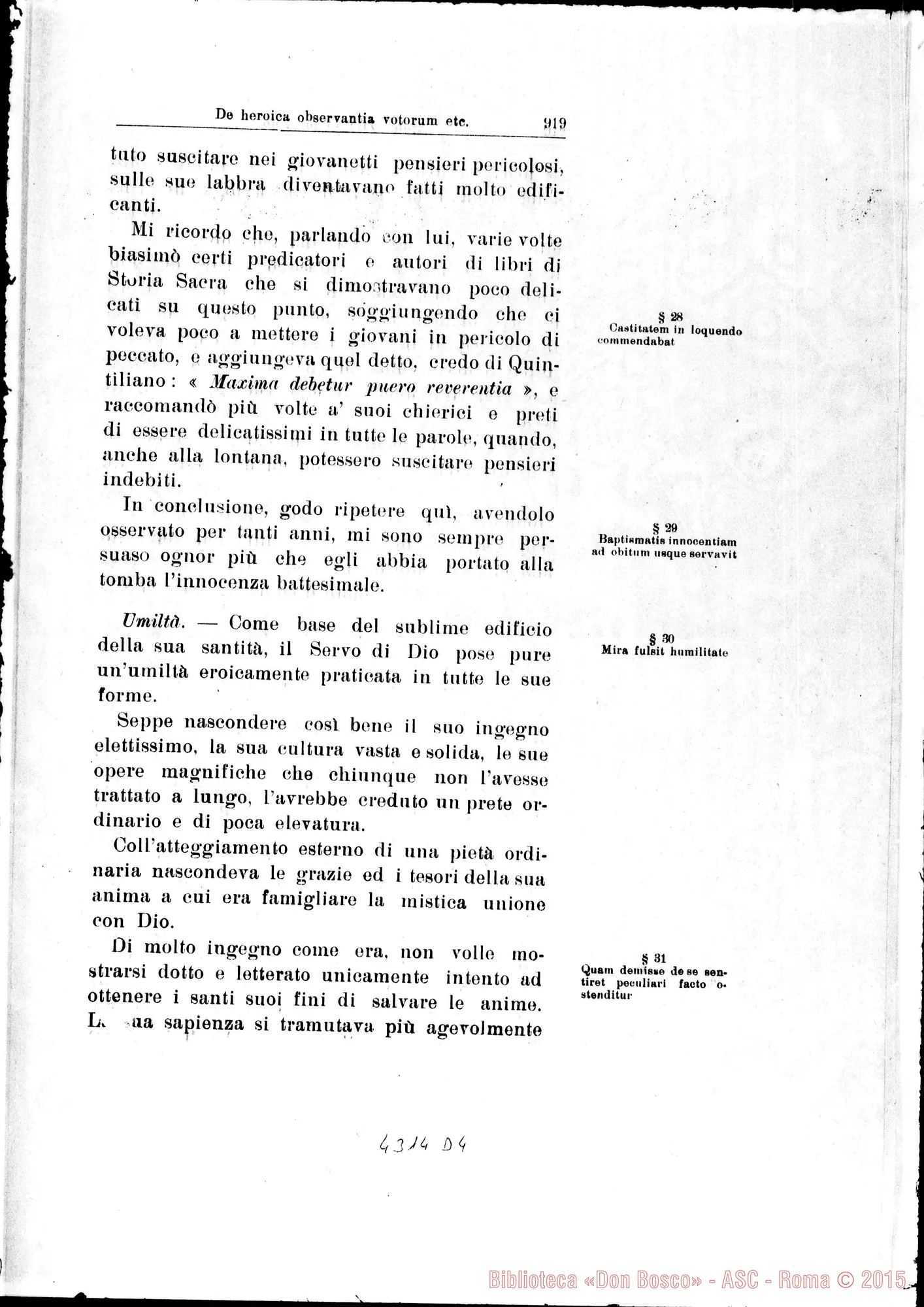 Fotogramma D 4 — De heroica votorum…observantia nec non de heroica Humilitate