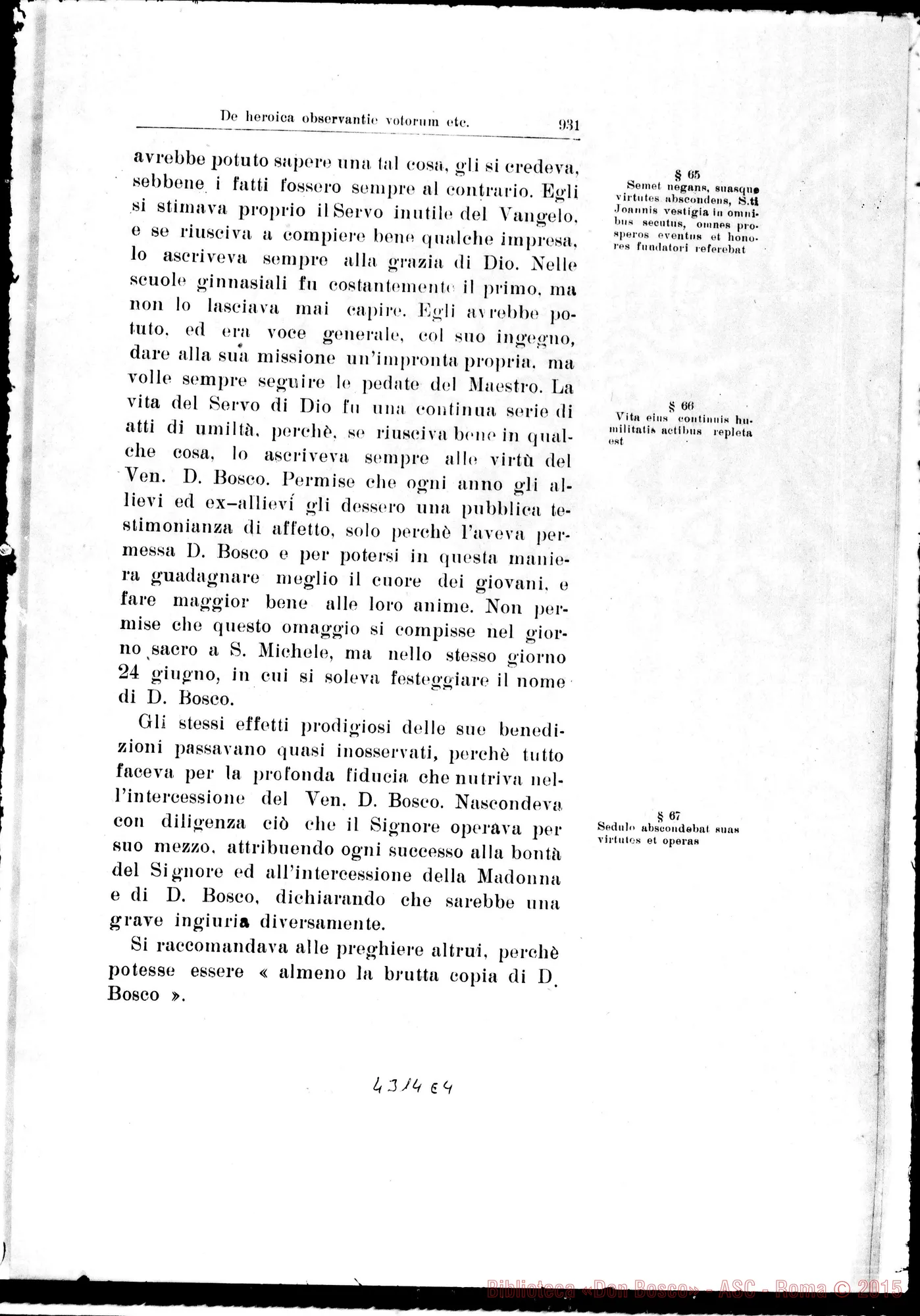 Fotogramma E 4 — De heroica votorum…observantia nec non de heroica Humilitate