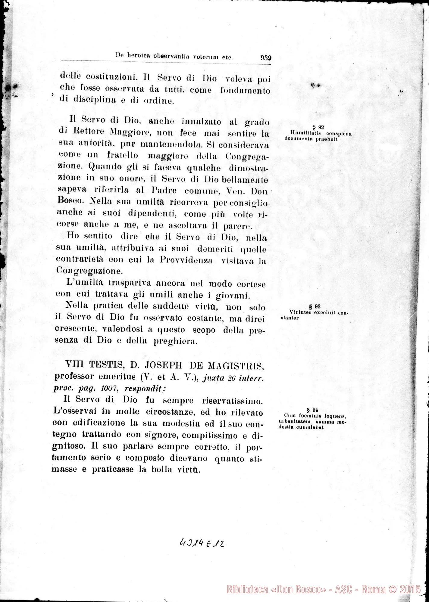 Fotogramma E 12 — De heroica votorum…observantia nec non de heroica Humilitate