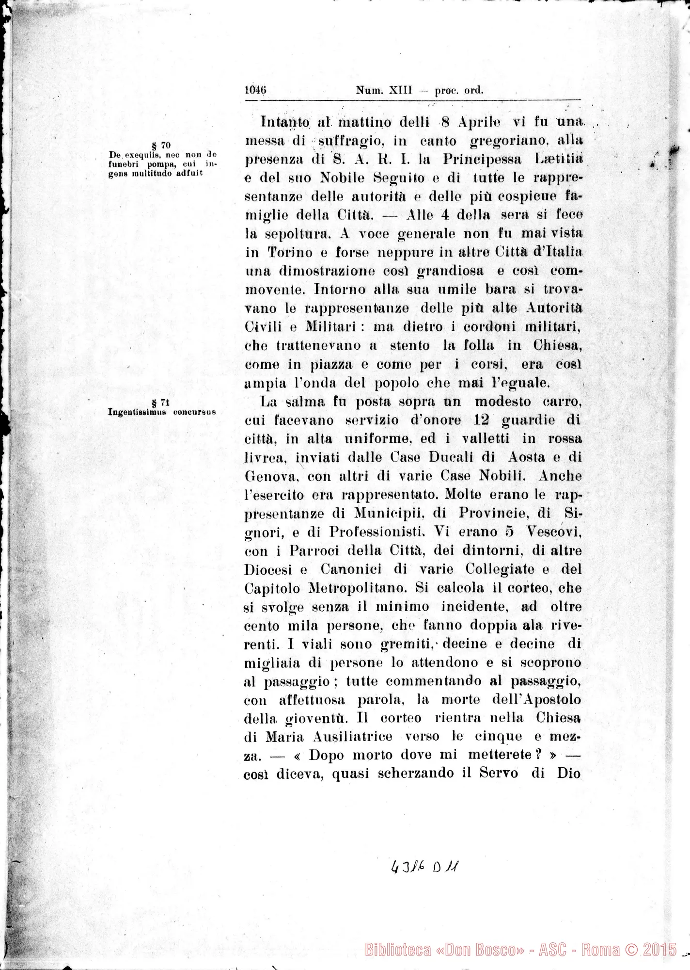 Fotogramma D 11 — De pretioso obitu Servi Dei, de concursu fidelium ad funus…