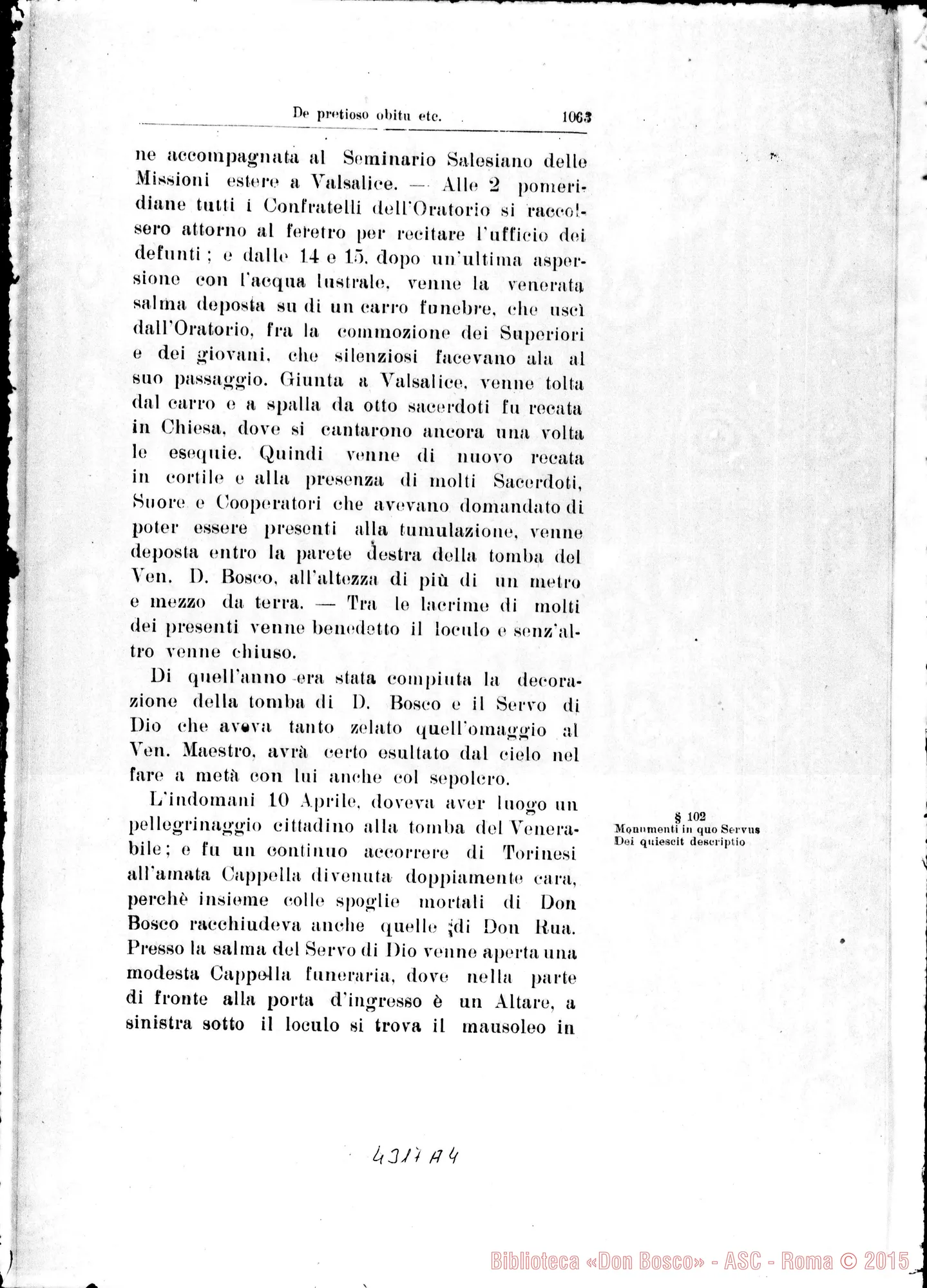 Fotogramma A 4 — De pretioso obitu Servi Dei, de concursu fidelium ad funus…