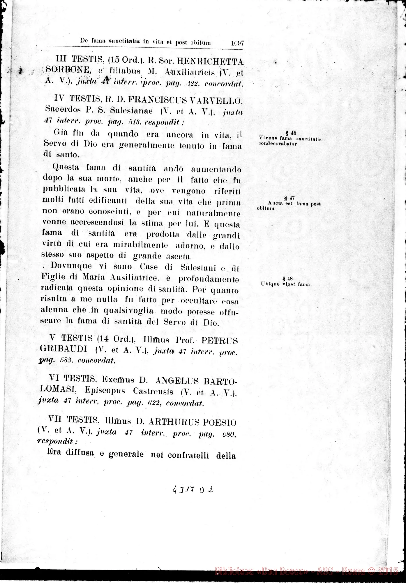 Fotogramma D 2 — De fama sanctitatis in vitam et post obitum
