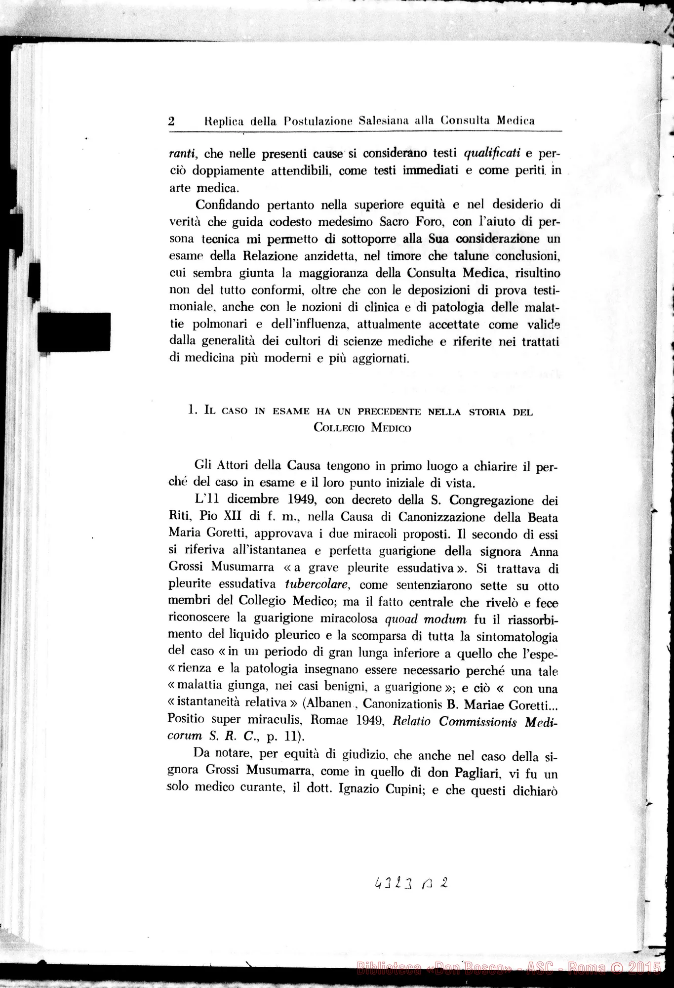 Fotogramma B 2 — Responsio postulatìonis salesianae ad consultam medicam