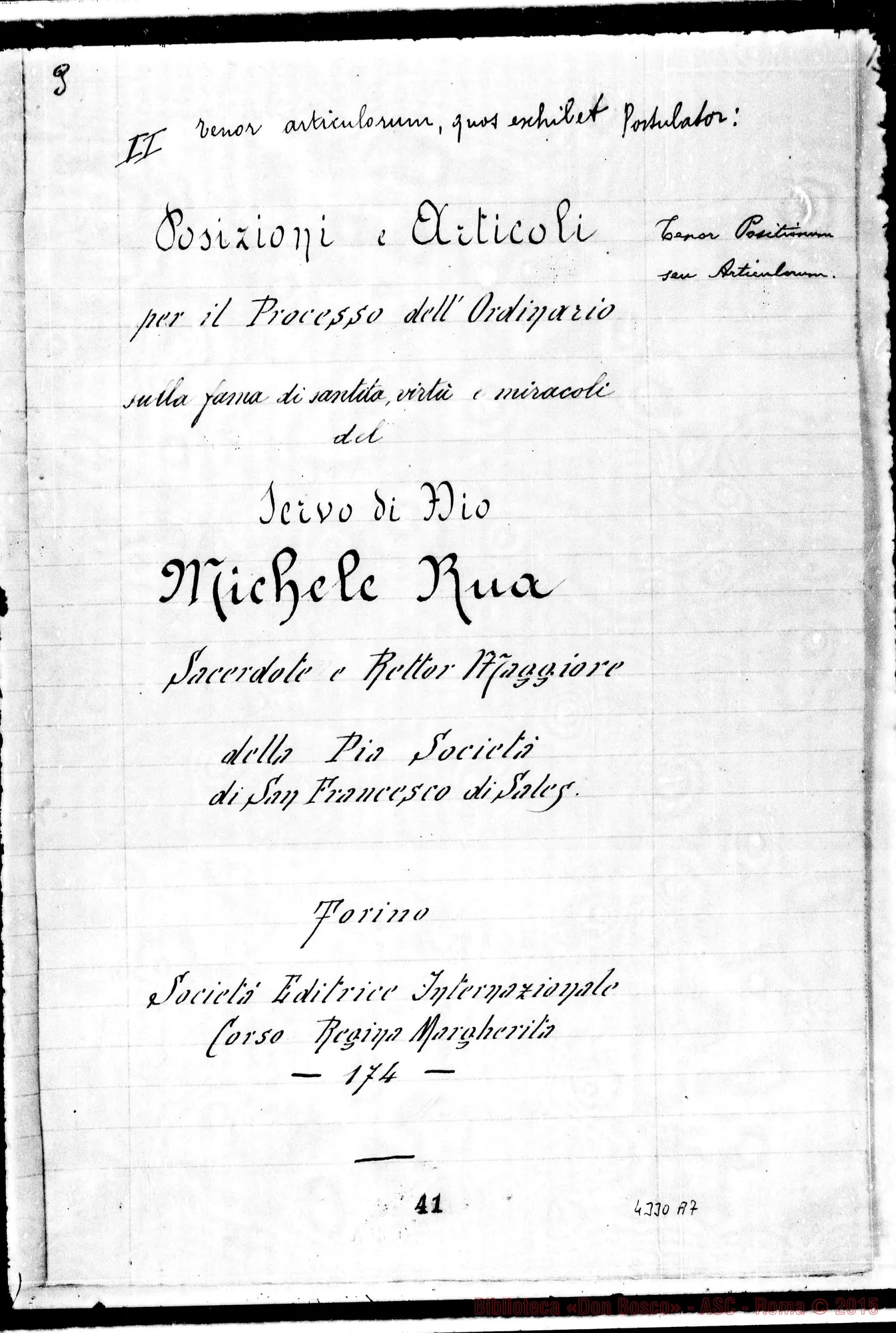 Fotogramma A 7 — Articuli E exhibitio Notulae testium De vita et operibus Servi Dei in genere: