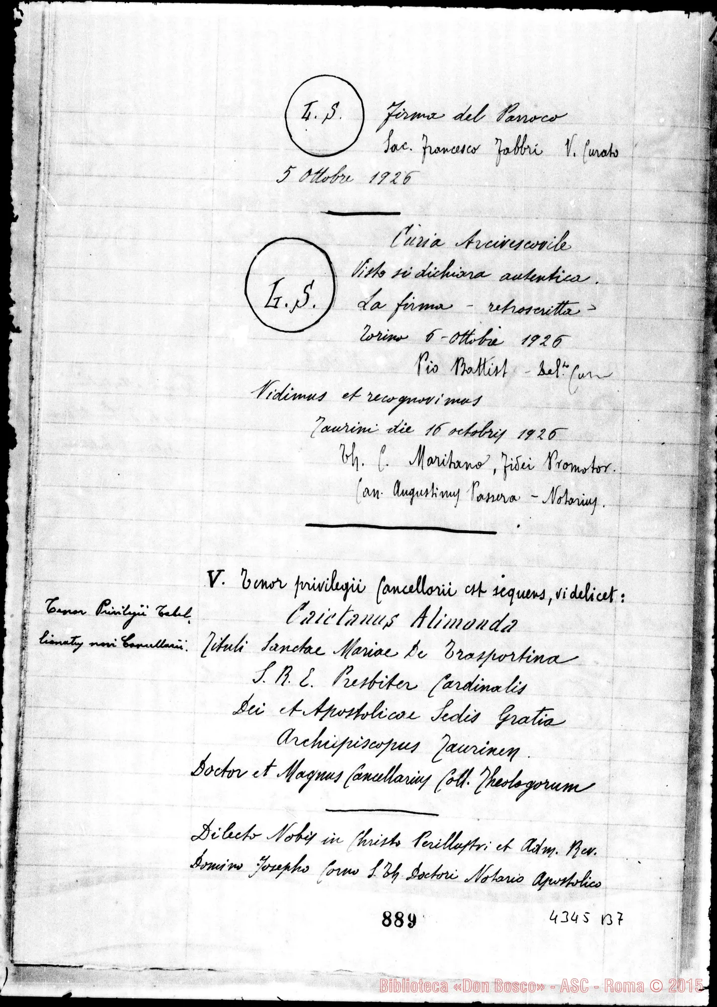 Fotogramma B 7 — Cagliero Giovanni, cardinale