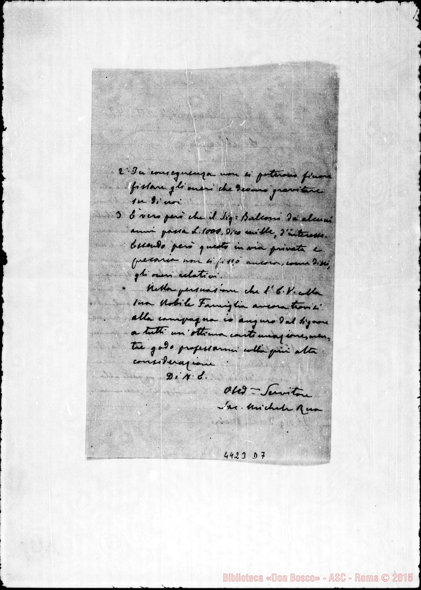 Fotogramma D 7 — Don Rua-Melzi d’Eril Giovanni, duca. Torino, 7-10-1897. Originale