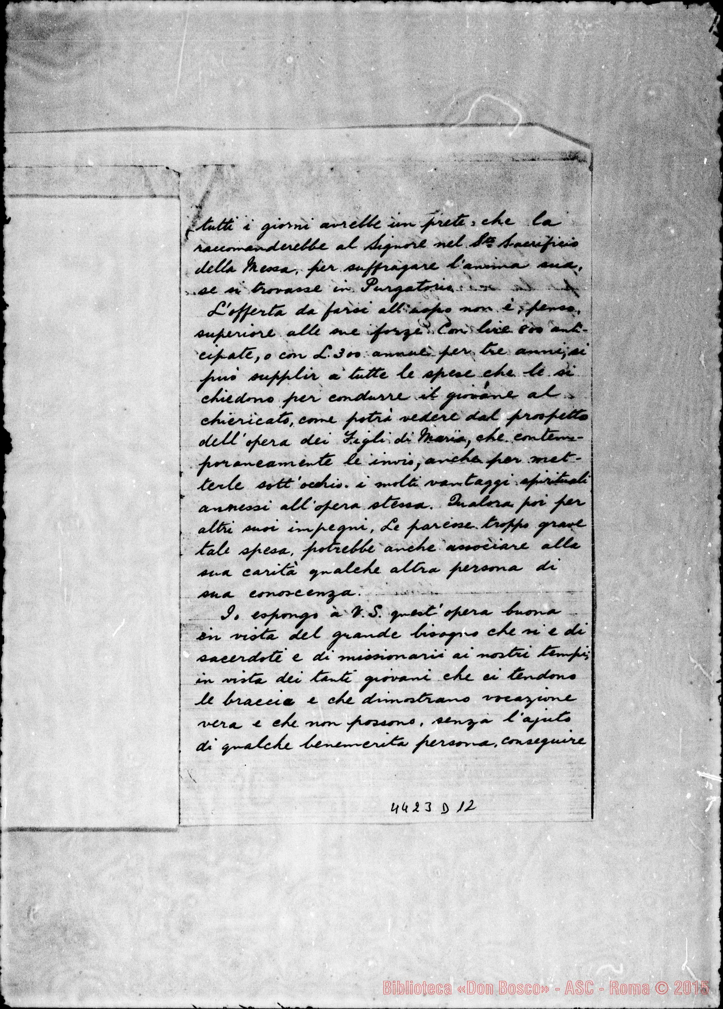 Fotogramma D 12 — Don Rua-Cavallini Maria, sig.ra. Torino, 28-11-1898. Fotocopia