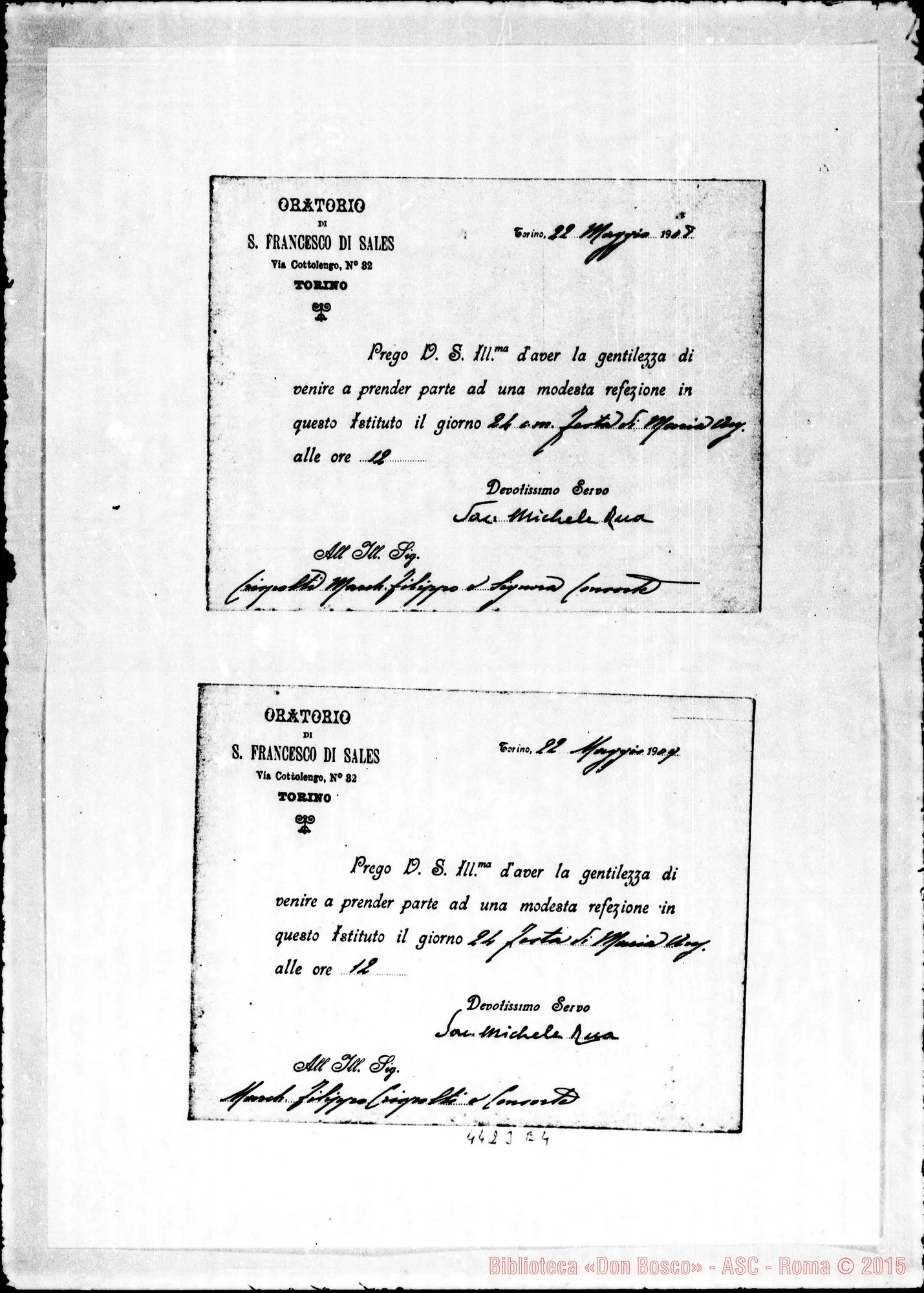 Fotogramma E 4 — Don Rua-Crispolti Filippo, marchese E marchesa. Torino, 1901-1902-1903-1908-1909. Fotocopia