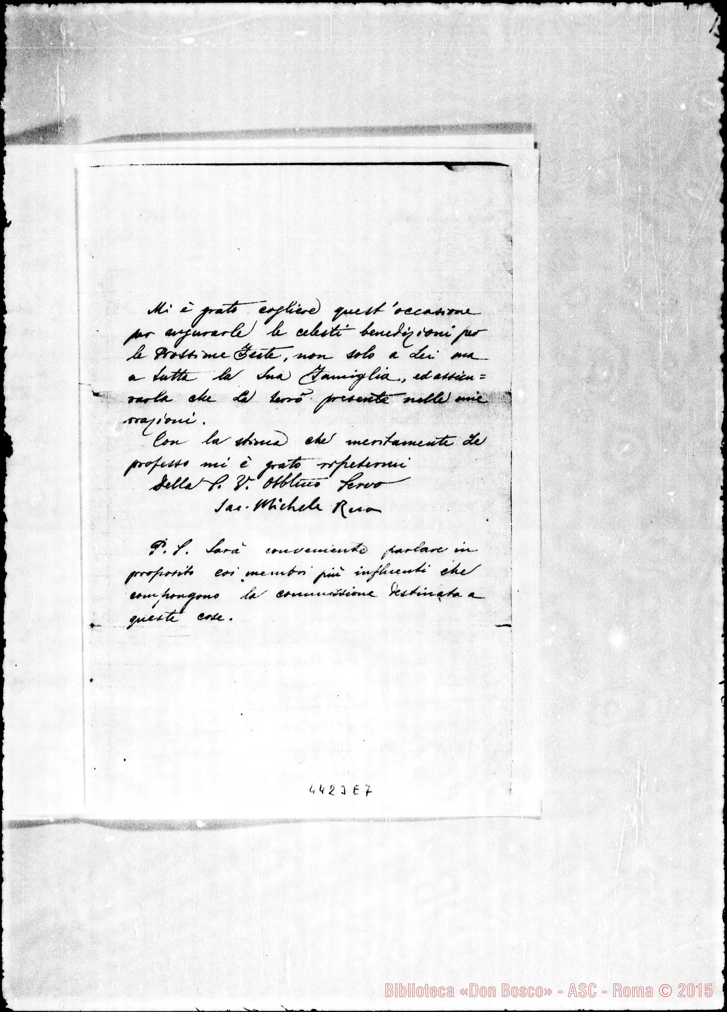 Fotogramma E 7 — Don Rua-Crispolti Filippo, marchese. Torino, 22-12-1906. Fotocopia